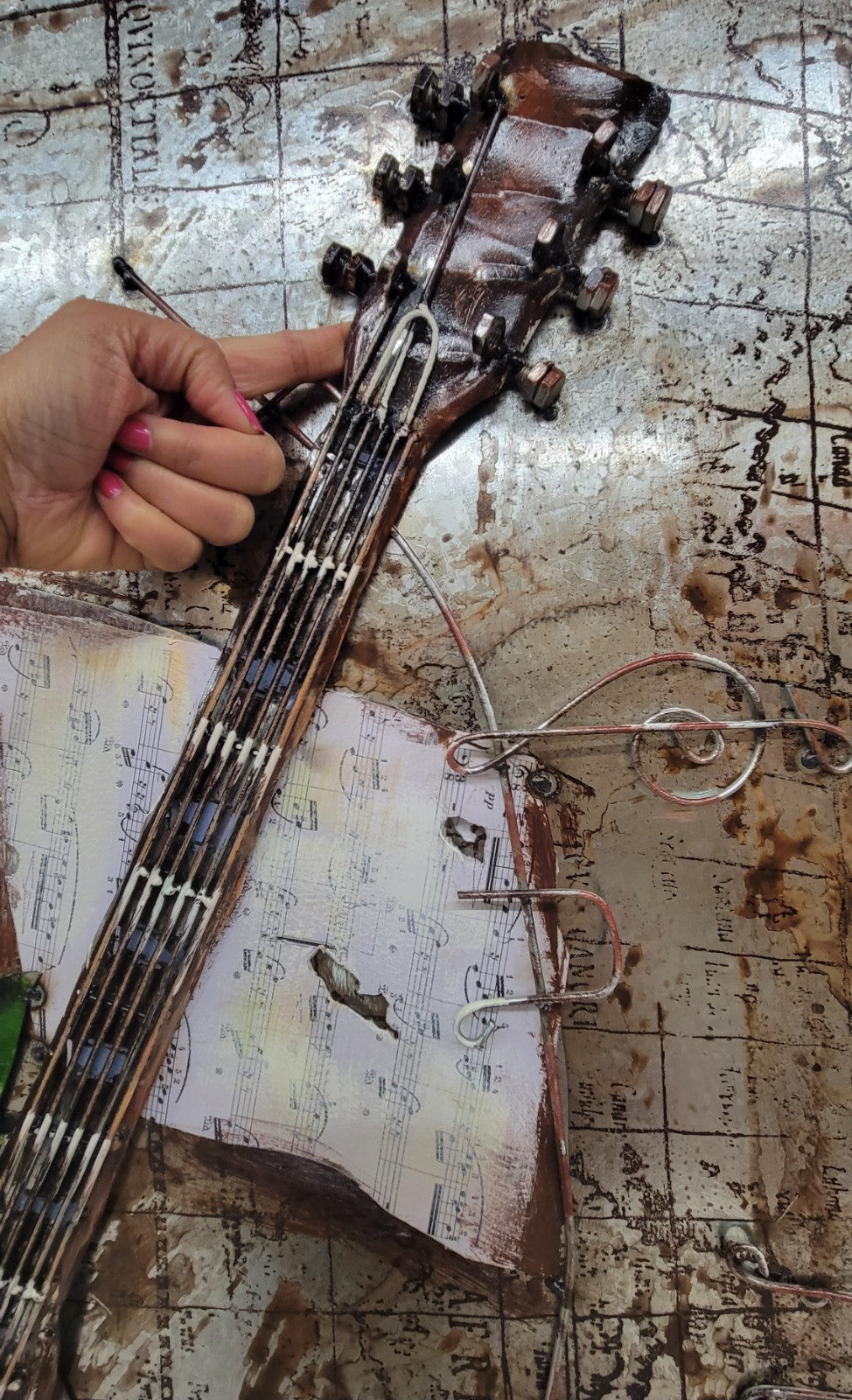 Rose Bloom flower on Guitar Painting in Color Birthday Anniversary 3-D Artwork