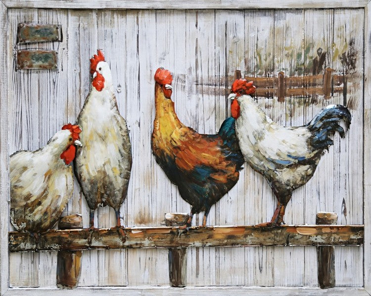 3D Rooster Wood Canvas Oil Painting 100% Hand-Made for Decor Gift