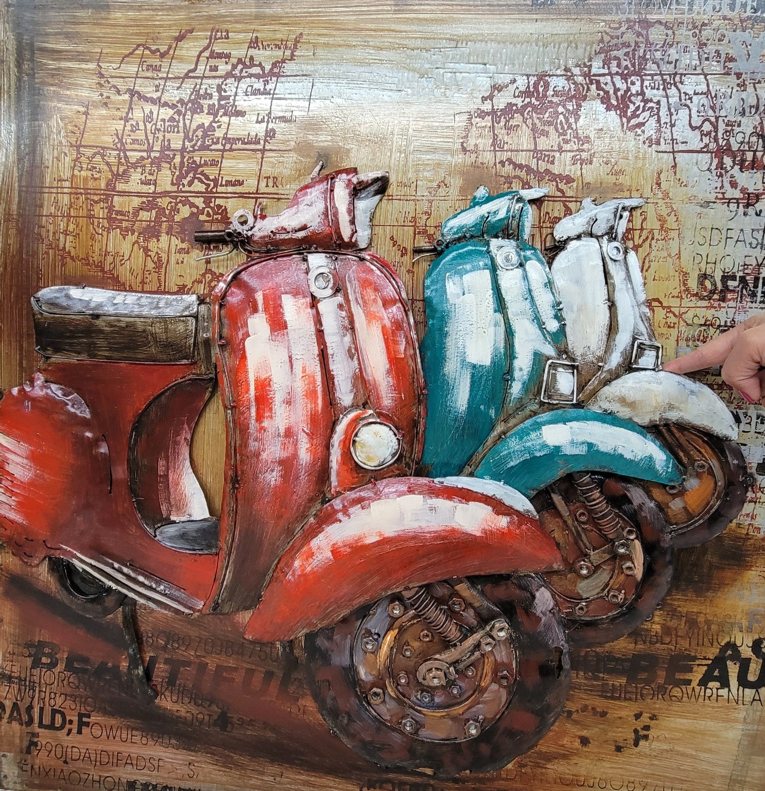 European 3D painting metal 32 x32 Inches Vespa Scooter Motor Bike Decor