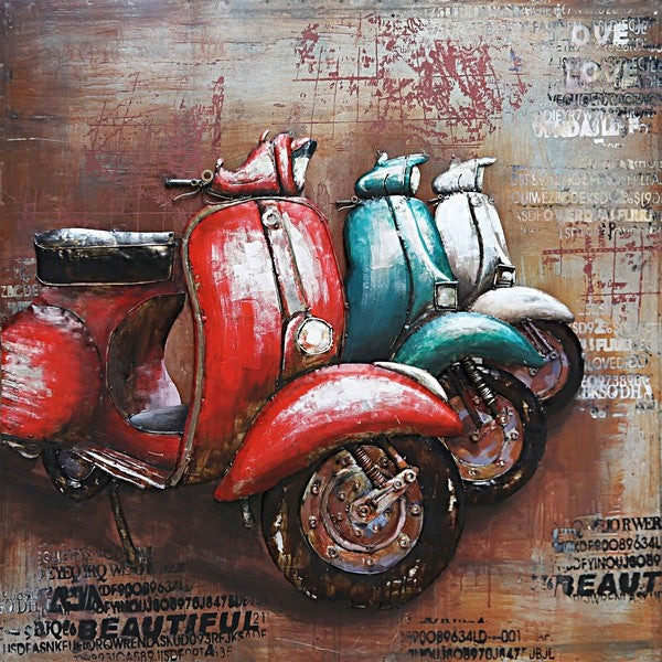 European 3D painting metal 32 x32 Inches Vespa Scooter Motor Bike Decor