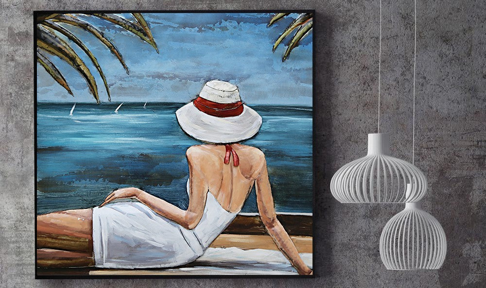 Tropical Island Canvas Wall Art, Green Palm Trees Panoramic Canvas 3-D Decor