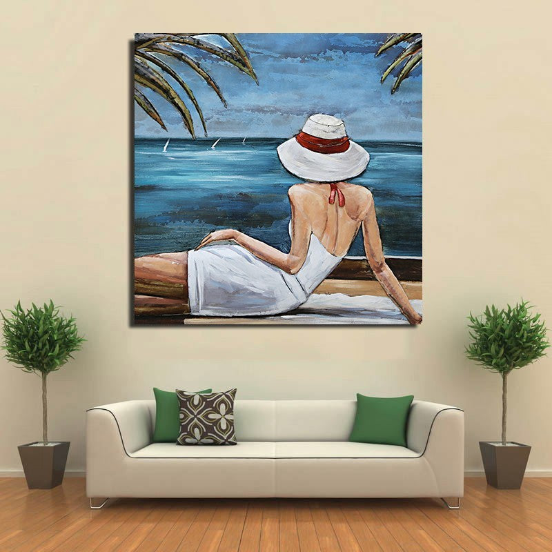 Tropical Island Canvas Wall Art, Green Palm Trees Panoramic Canvas 3-D Decor