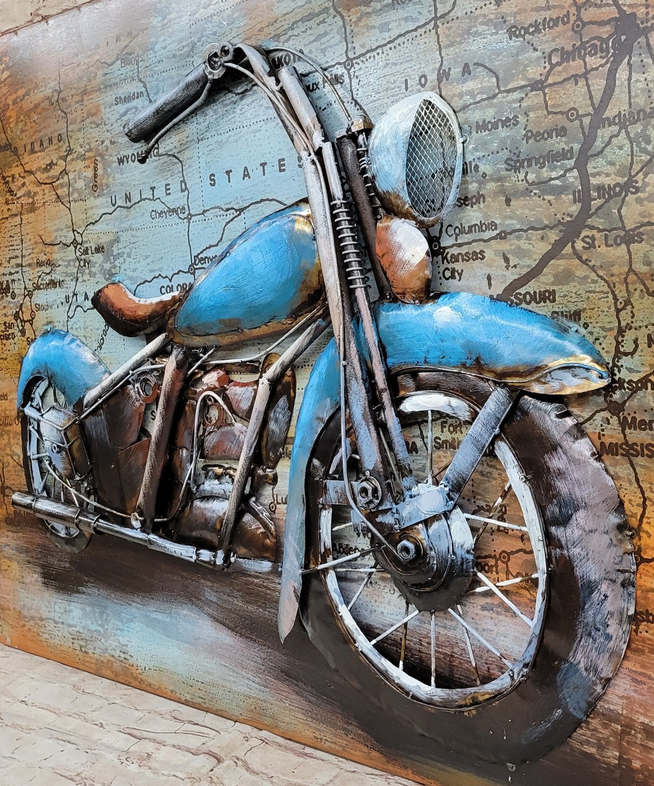 Buy Handcrafted Motorcycle Metal Wall Art – Rustic 3D Canvas Painting for Home & Garage Decor