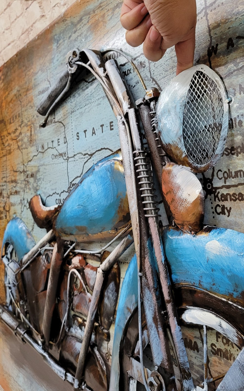 Buy Handcrafted Motorcycle Metal Wall Art – Rustic 3D Canvas Painting for Home & Garage Decor