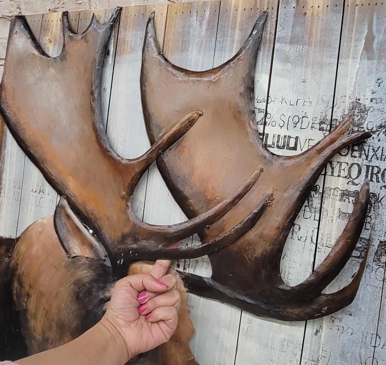 Art Deco Gorgeous Painting Wall Mount Moose Sculpture Home Office Decor Artwork