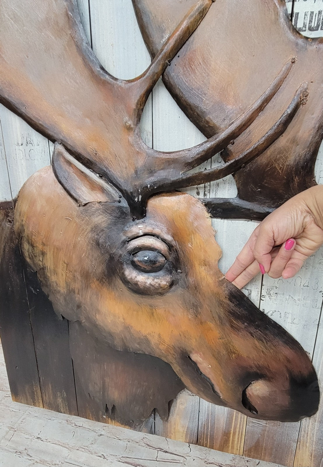 Art Deco Gorgeous Painting Wall Mount Moose Sculpture Home Office Decor Artwork