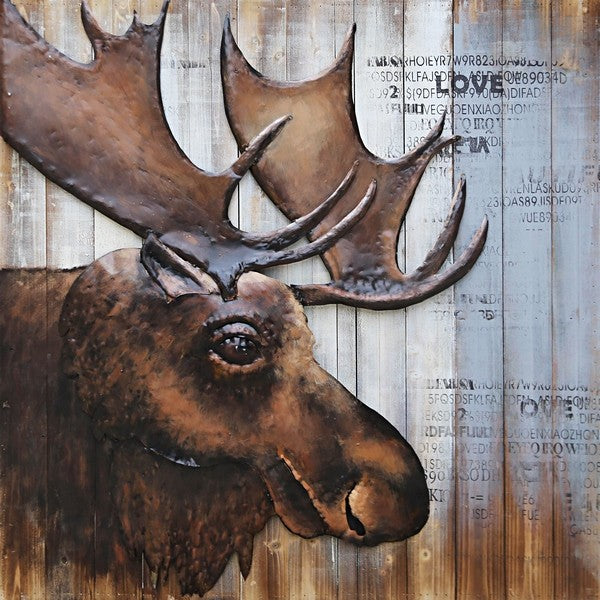 Art Deco Gorgeous Painting Wall Mount Moose Sculpture Home Office Decor Artwork