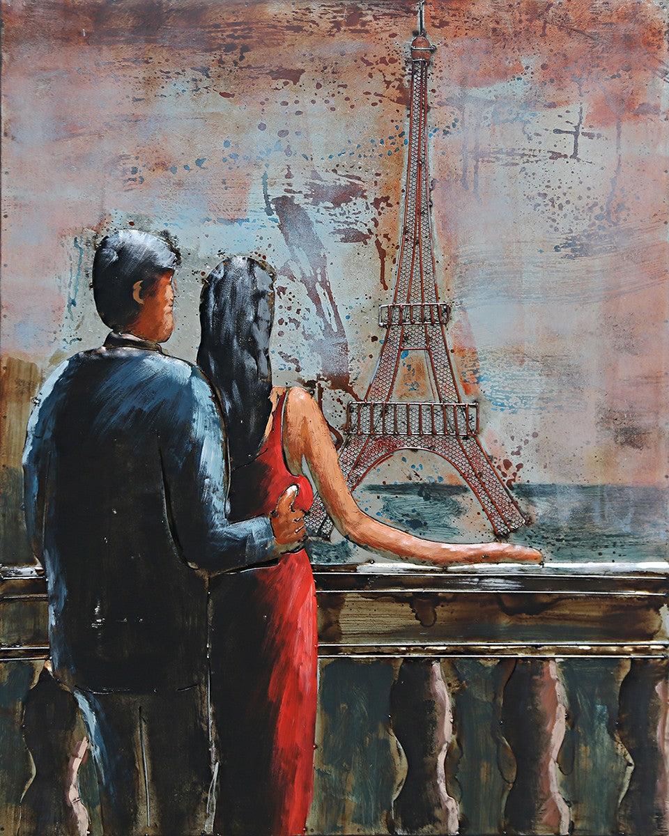 Wall Mount Ready to Hang Romantic Scene in Parise France Detailed Artwork