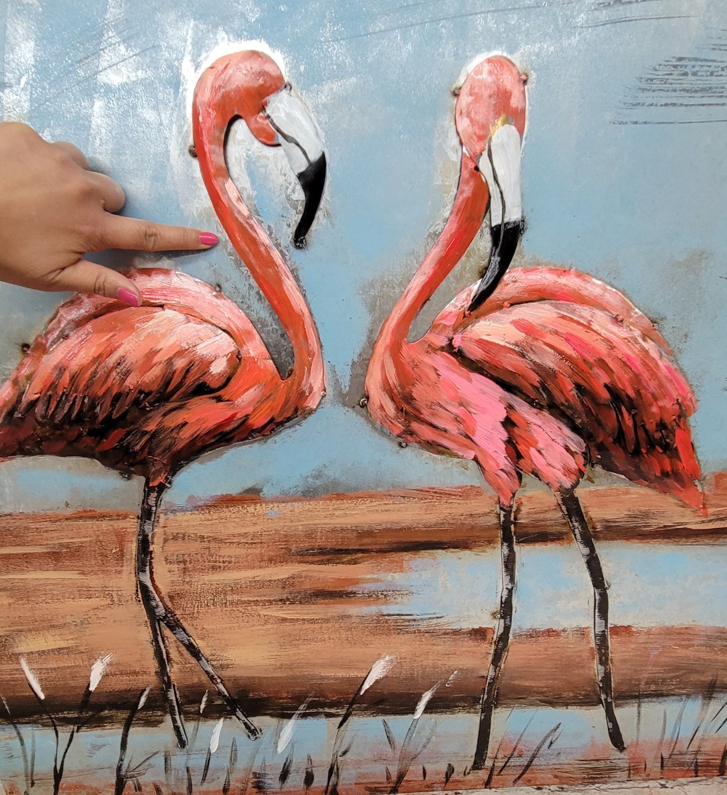 Handcrafted 3D Flamingo Metal Wall Art 32 by 32 Inches Artwork Sculpture