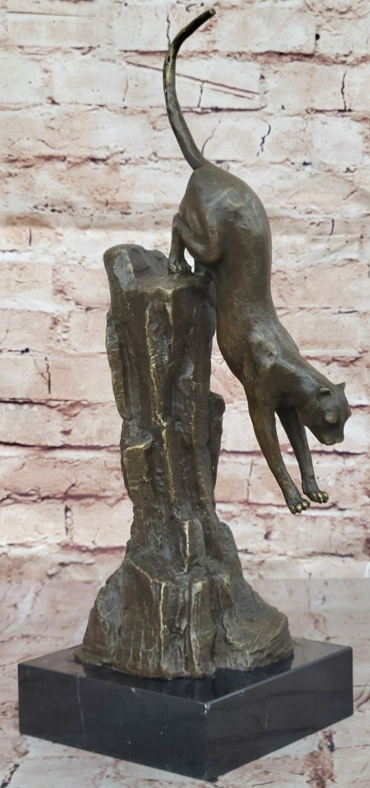 Fierce Panther Jumping Bronze Sculpture Statue Jungle Cat Wildlife Figurine