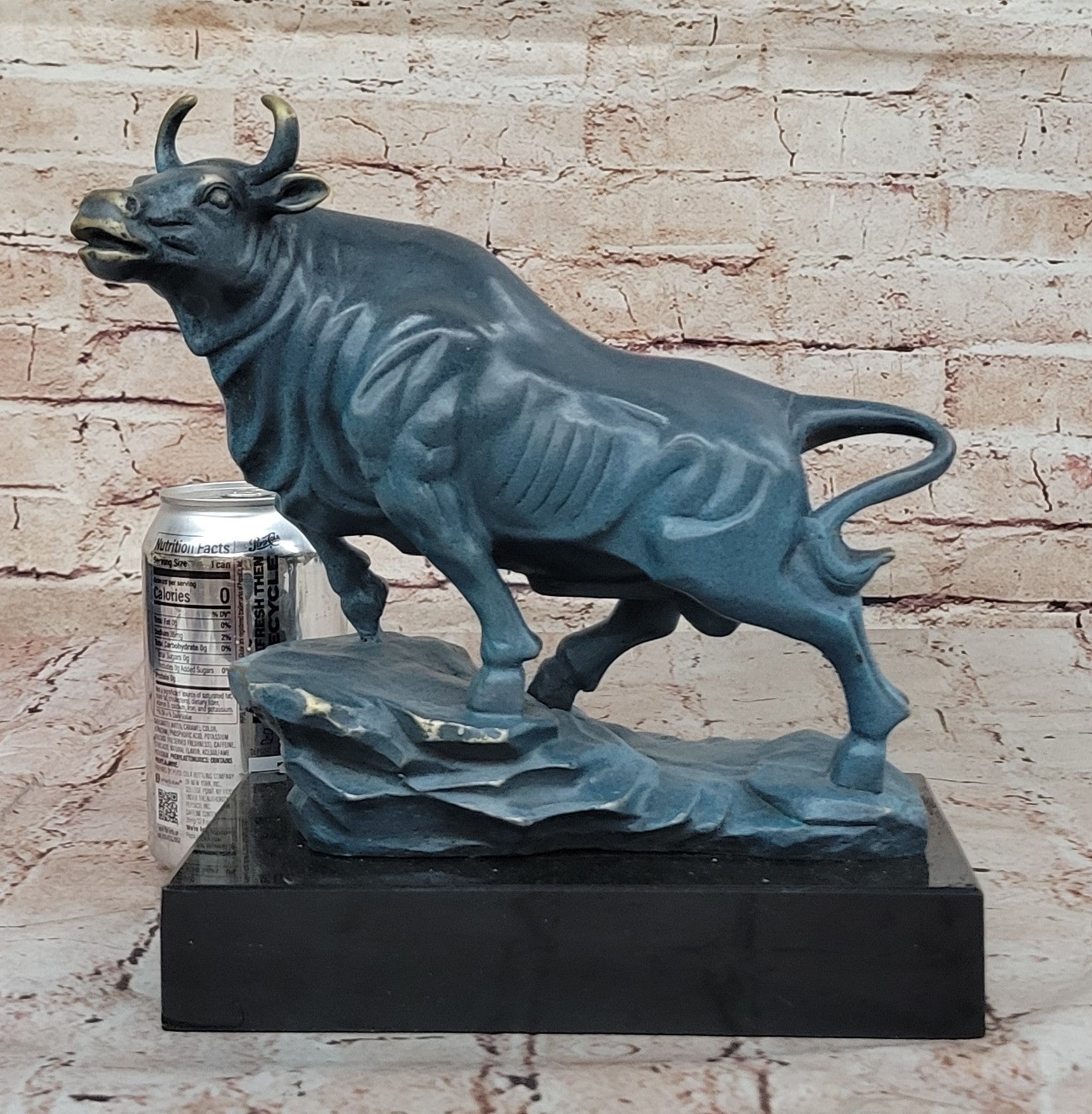 Signed Pure Bronze Bull Sculpture Standing Stock Market Figurine Collectible Office Artwork