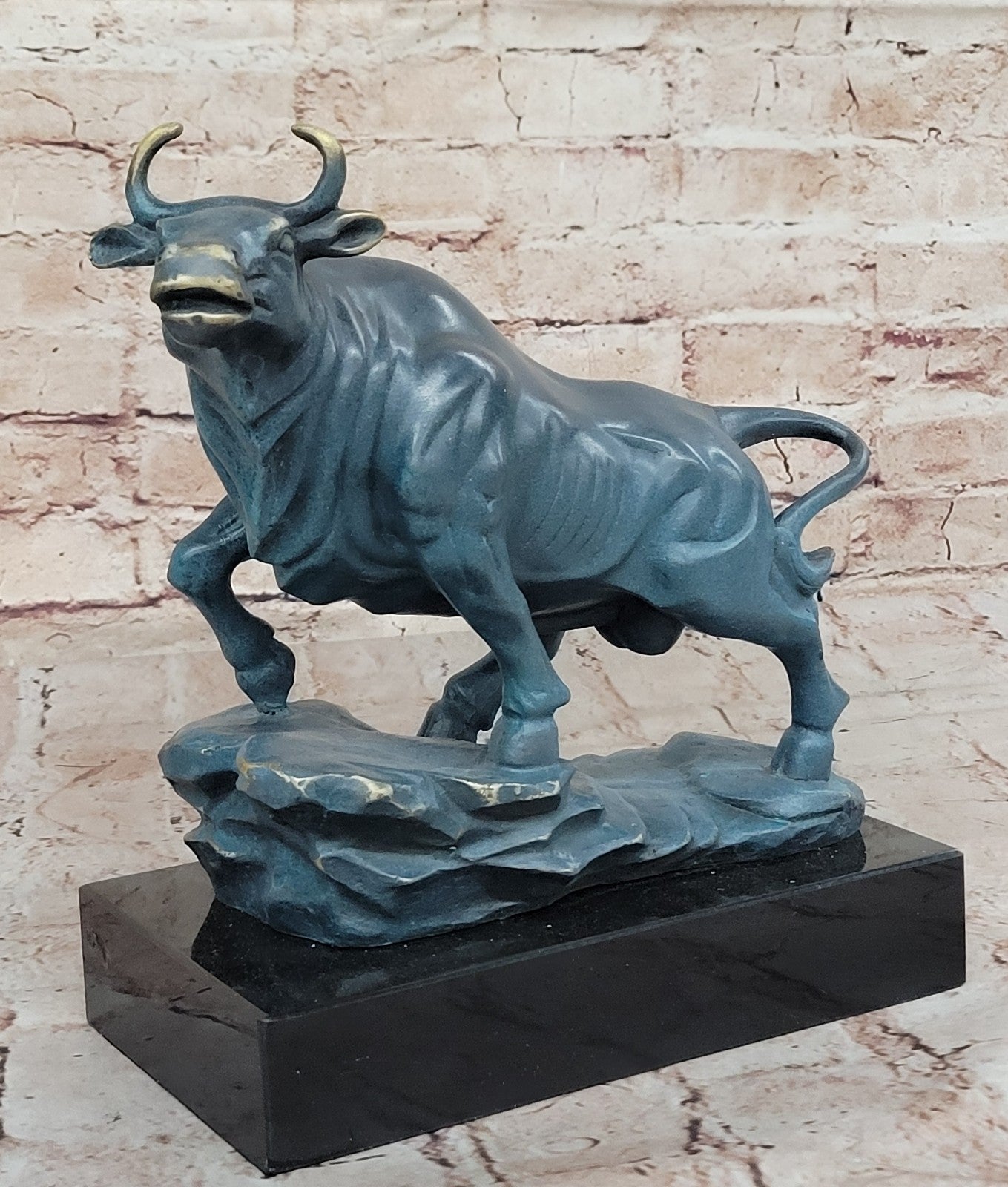 Signed Pure Bronze Bull Sculpture Standing Stock Market Figurine Collectible Office Artwork