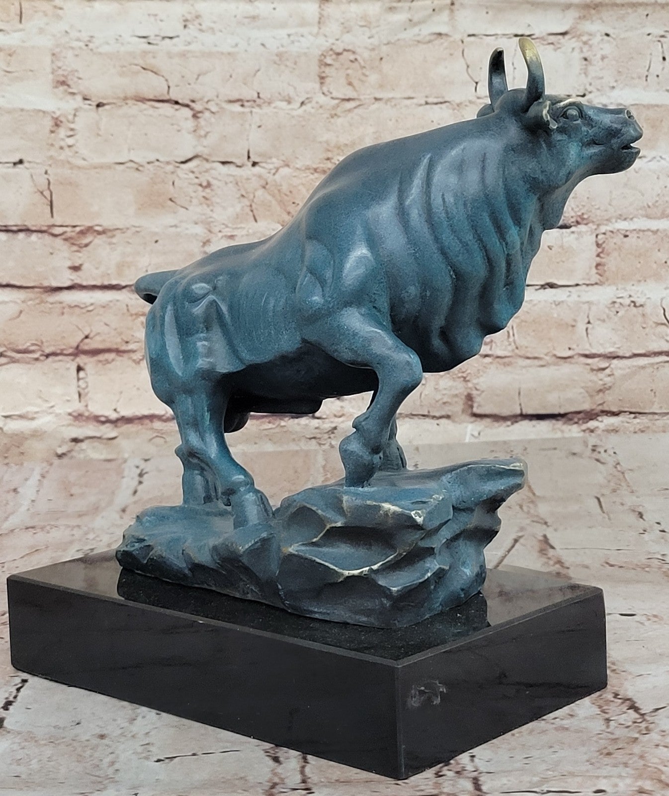 Signed Pure Bronze Bull Sculpture Standing Stock Market Figurine Collectible Office Artwork