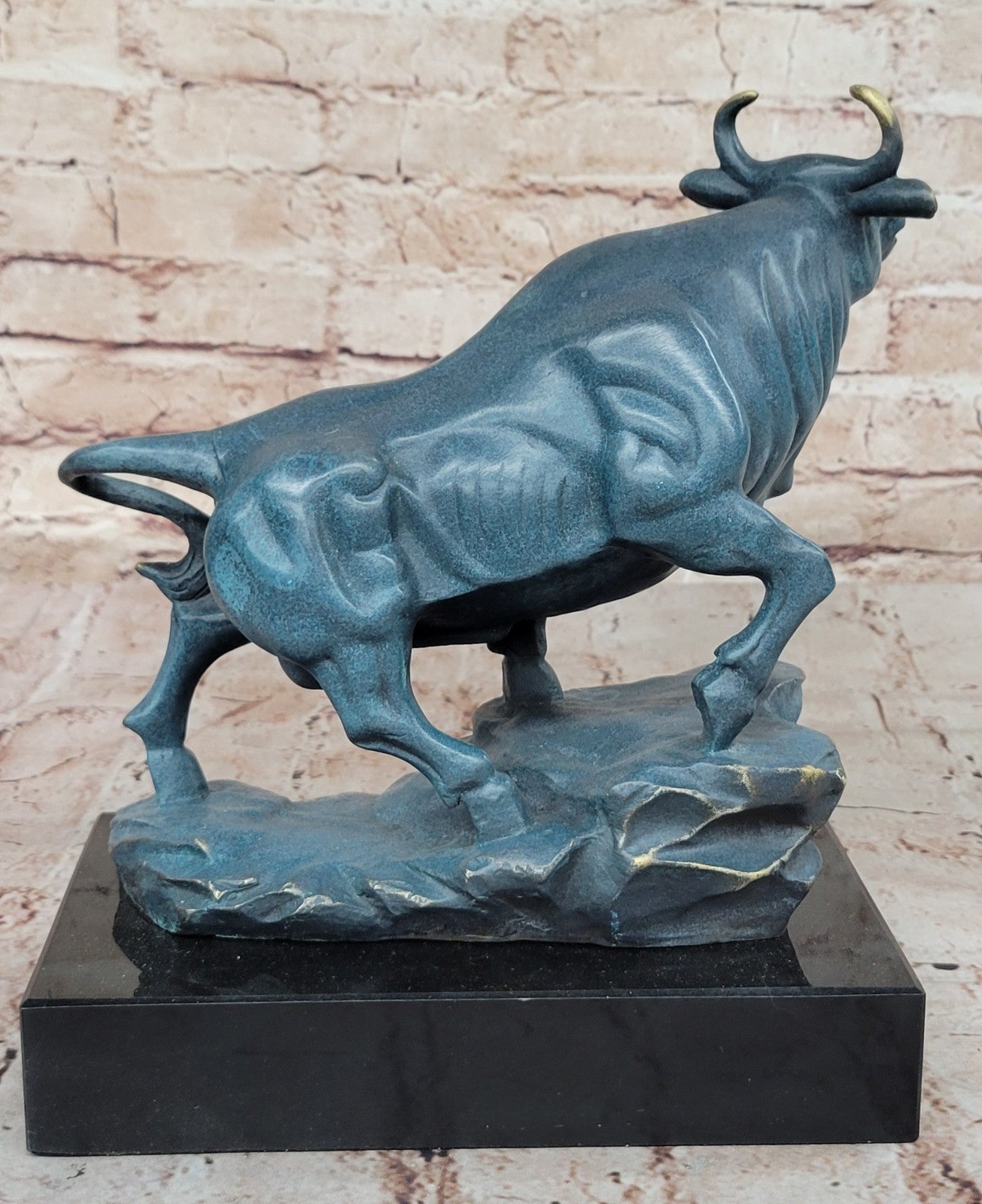 Signed Pure Bronze Bull Sculpture Standing Stock Market Figurine Collectible Office Artwork