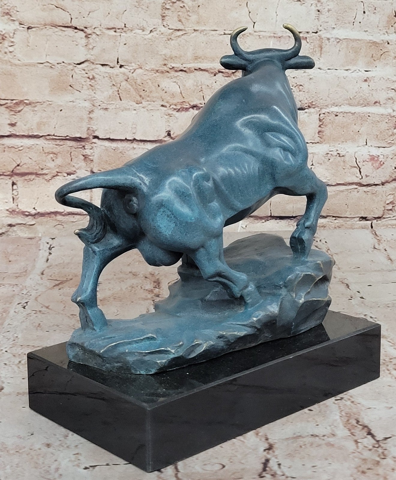 Signed Pure Bronze Bull Sculpture Standing Stock Market Figurine Collectible Office Artwork