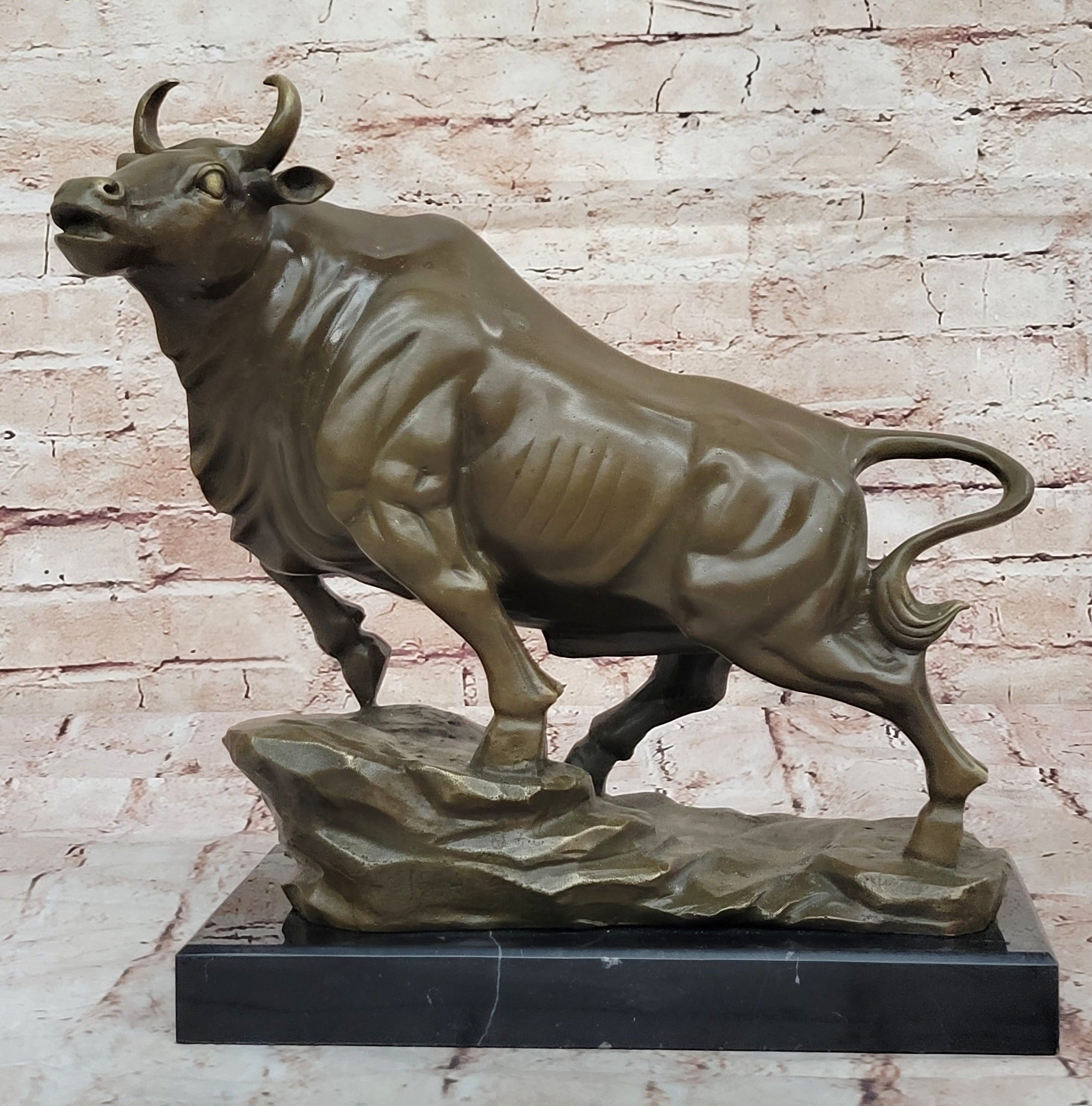 16" Chinese Lost Wax Method Bronze Fengshui Bull Oxen Wealth Money Luck Sculpture