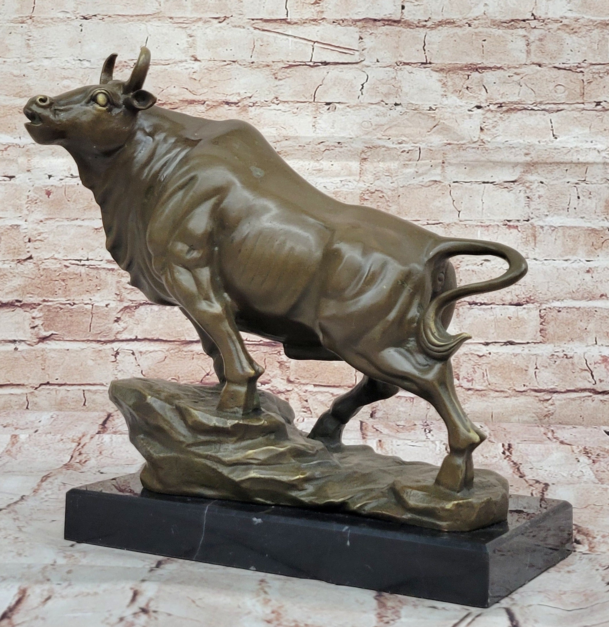 16" Chinese Lost Wax Method Bronze Fengshui Bull Oxen Wealth Money Luck Sculpture