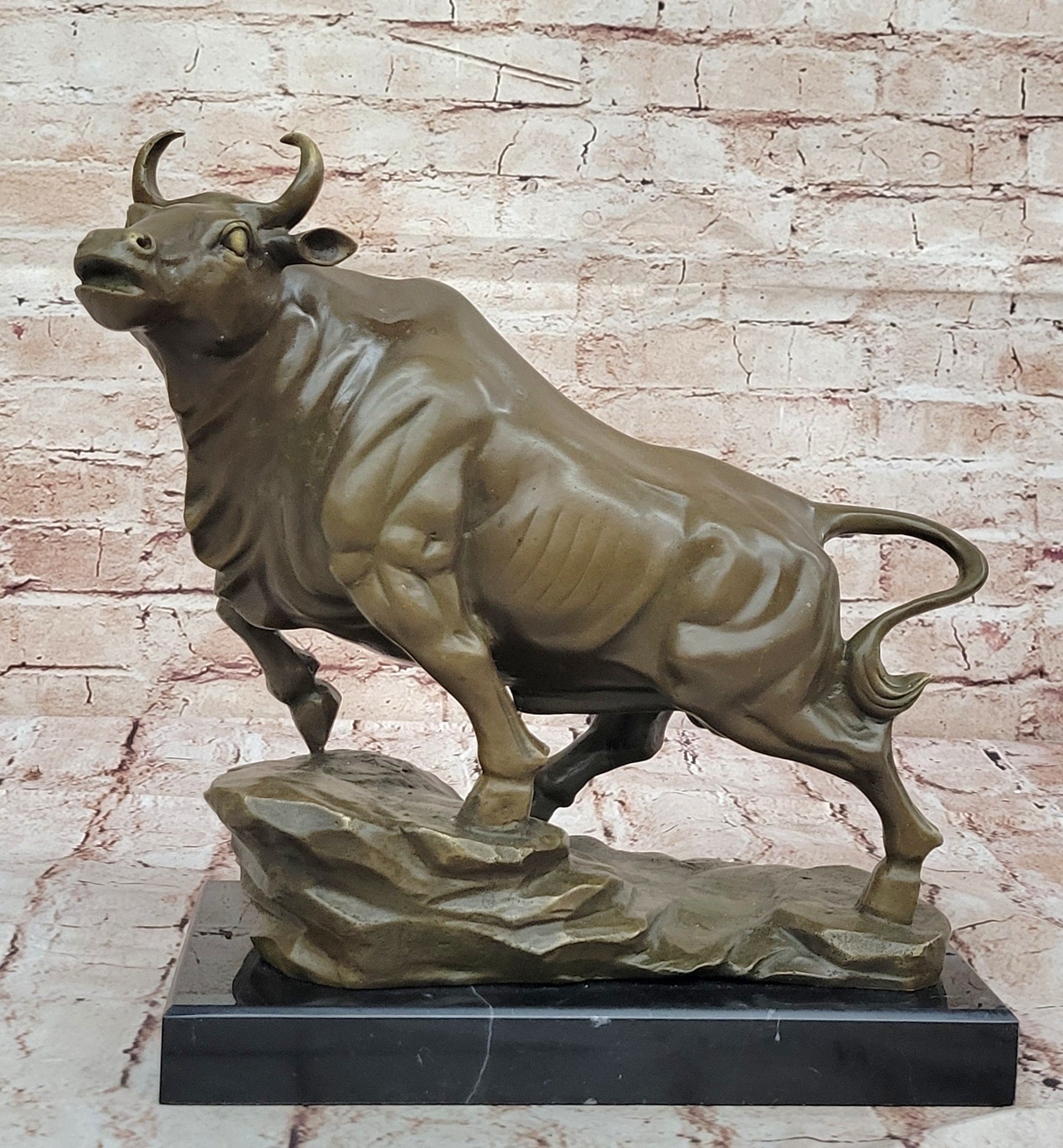16" Chinese Lost Wax Method Bronze Fengshui Bull Oxen Wealth Money Luck Sculpture