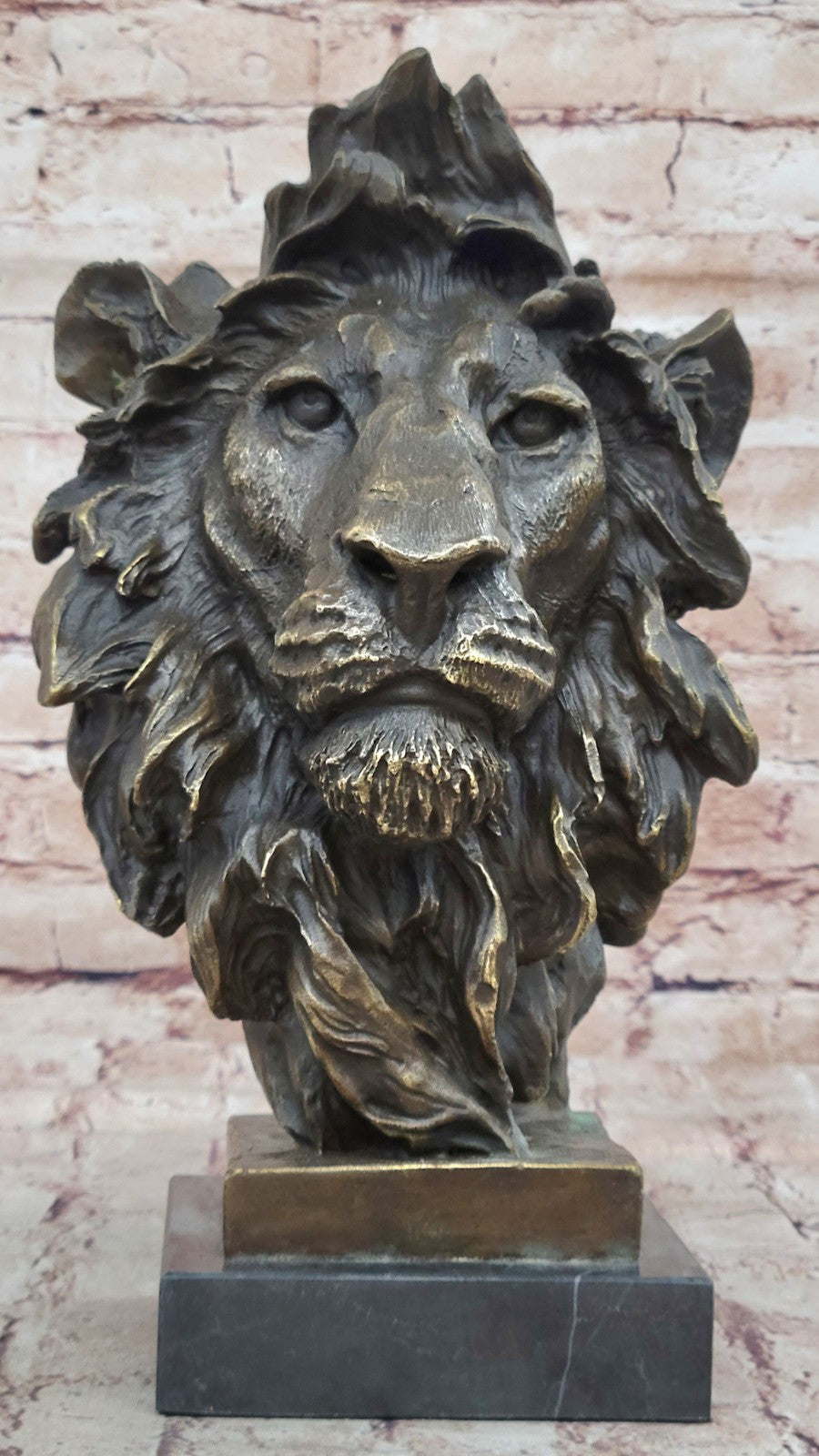 Art Sculpture Pure Bronze Copper Marble Abstract Fu Foo Dog Lion Statue Figurine