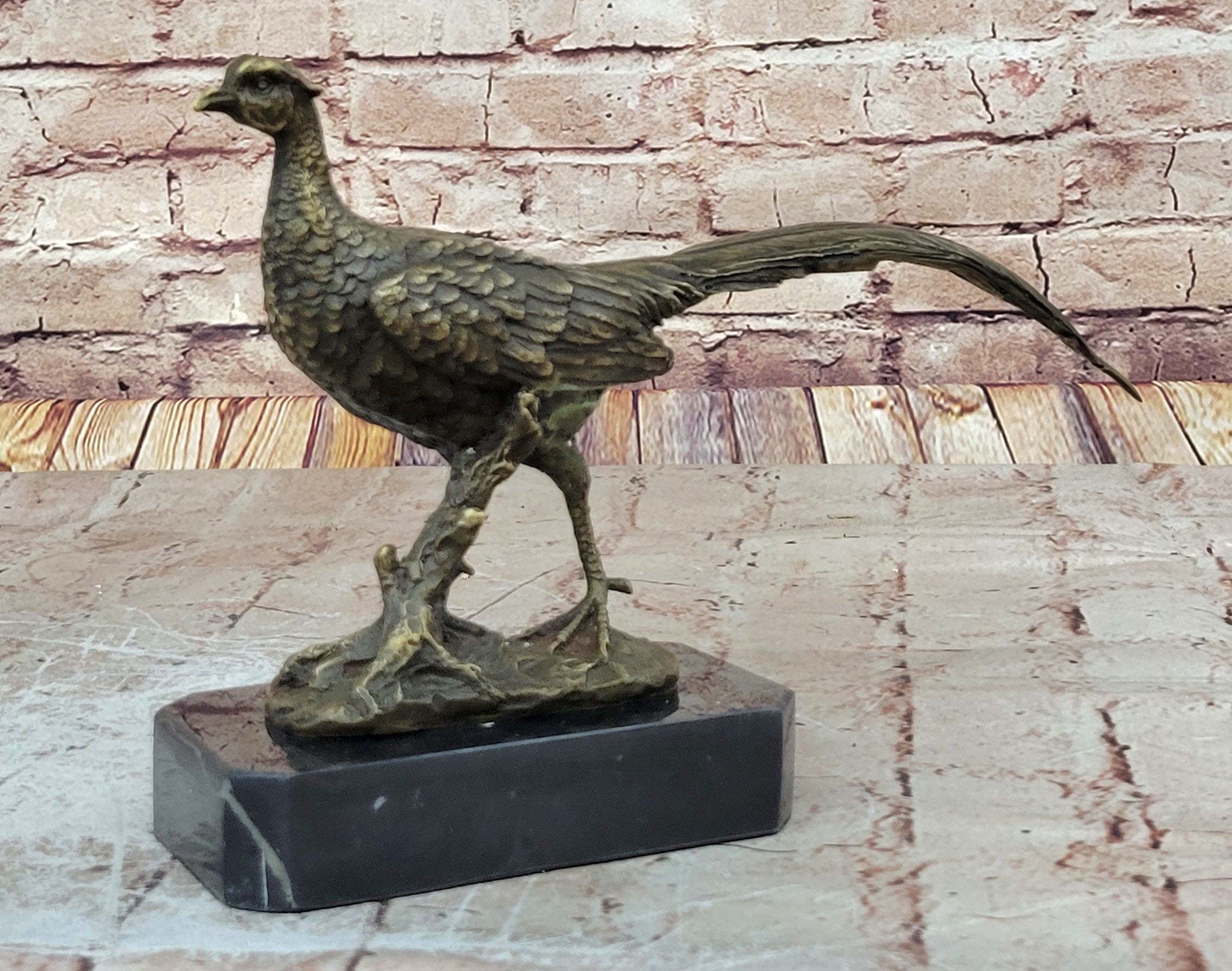 Lifelike Bronze Pheasant Statue Wildlife Sculpture Farm Decor Collector`s Item