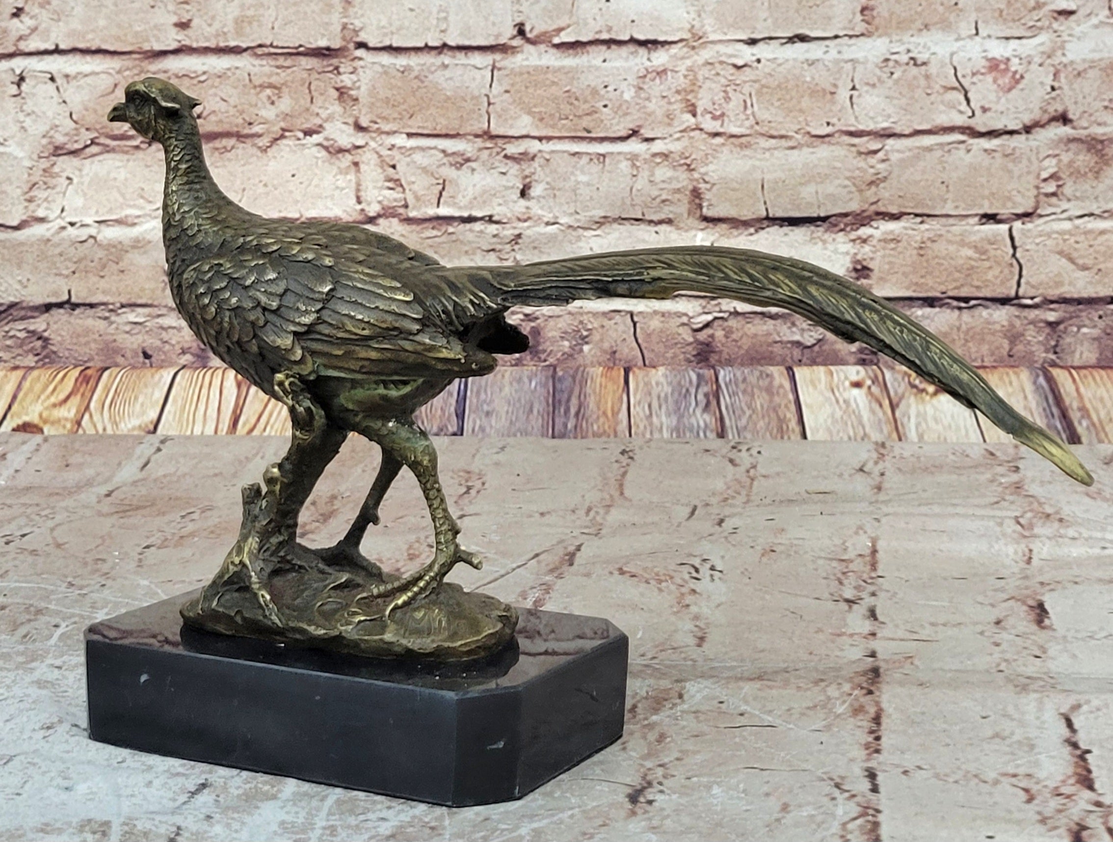 Lifelike Bronze Pheasant Statue Wildlife Sculpture Farm Decor Collector`s Item