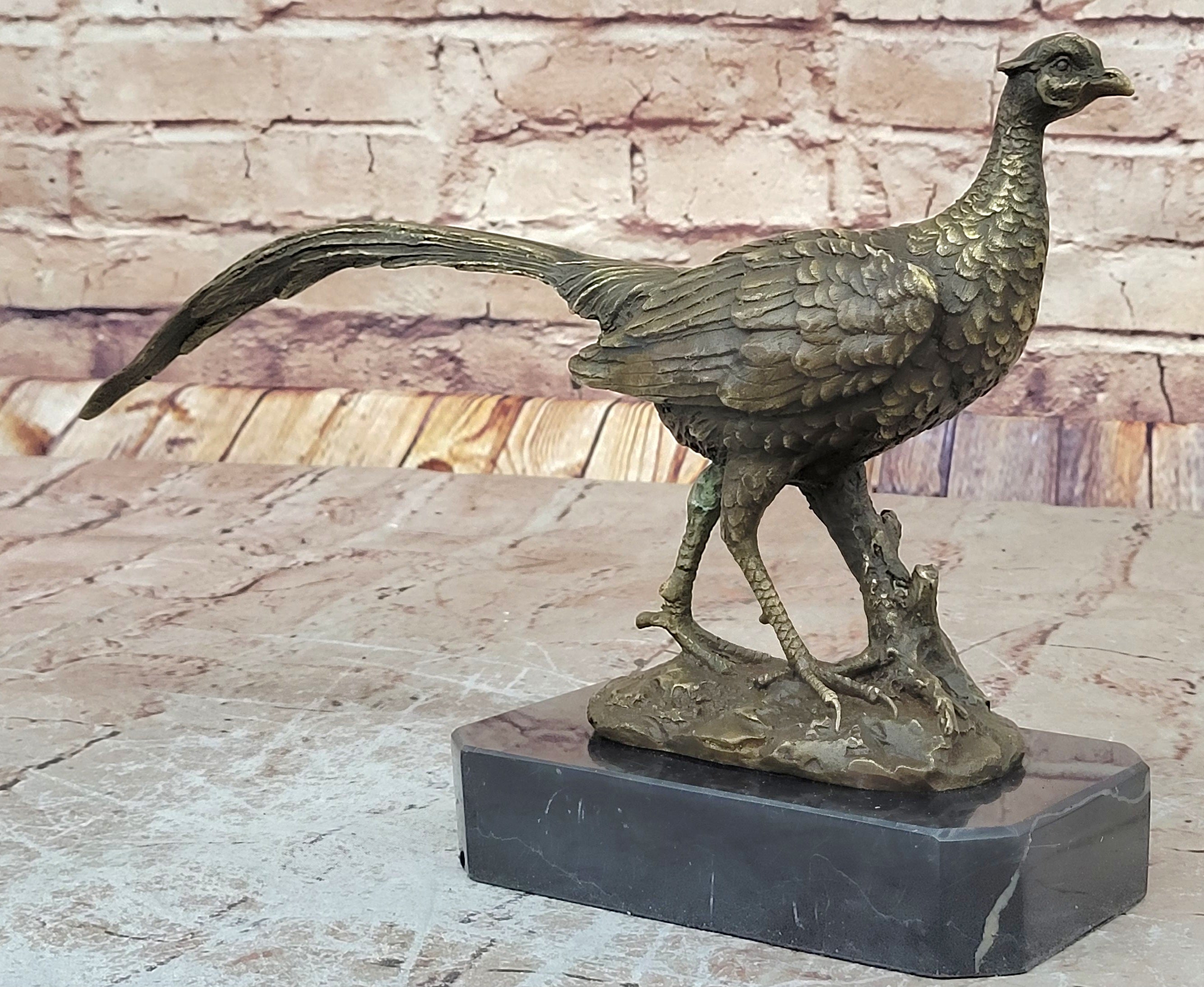 Lifelike Bronze Pheasant Statue Wildlife Sculpture Farm Decor Collector`s Item