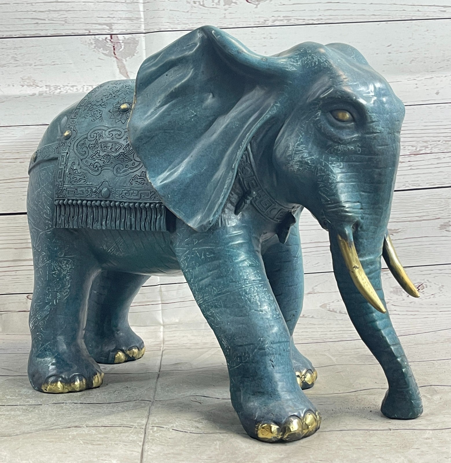 Extra Large Elephant Sculpture by Barye - Museum-Quality Wildlife Bronze Statue with Gold Accents
