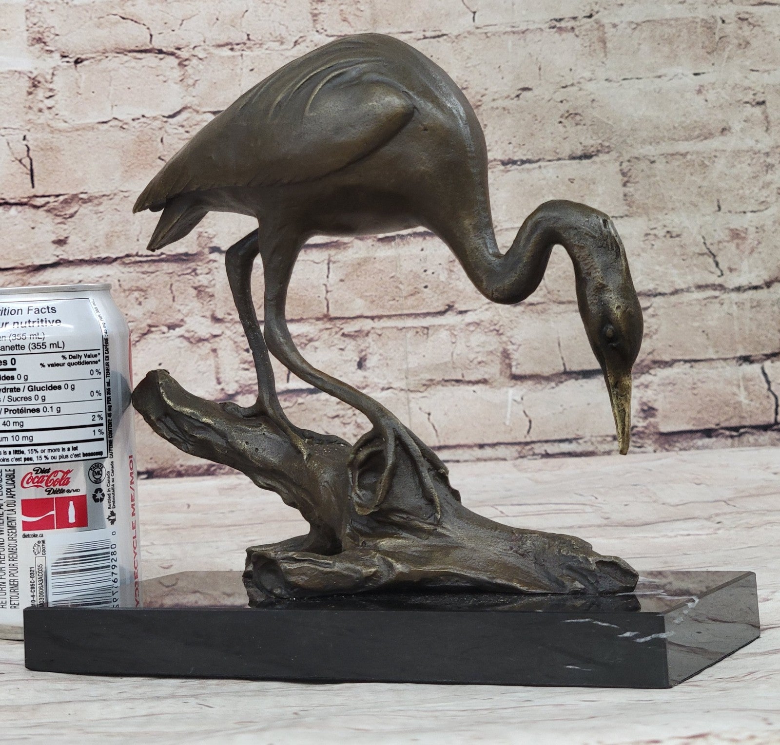 100% Bronze Statue Egret Crane Coastal Bird Art Signed Milo Fine Art Decor