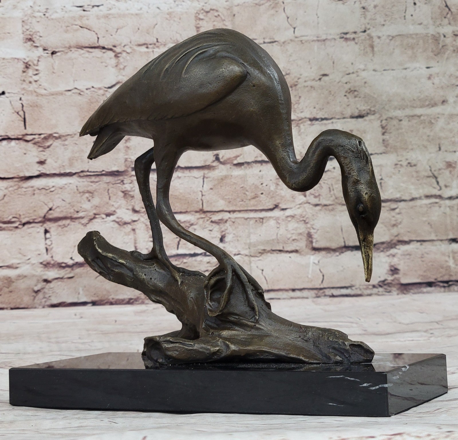 100% Bronze Statue Egret Crane Coastal Bird Art Signed Milo Fine Art Decor