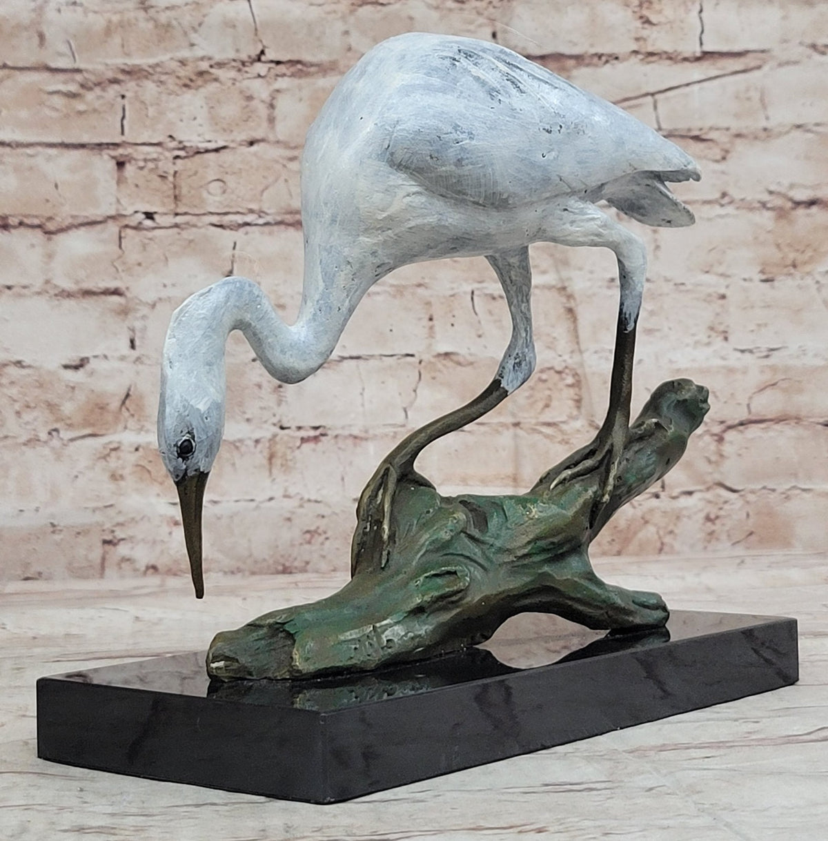 Contemporary Crane Brown Patina Bronze Patina Stylized Garden Bird Statues Decor