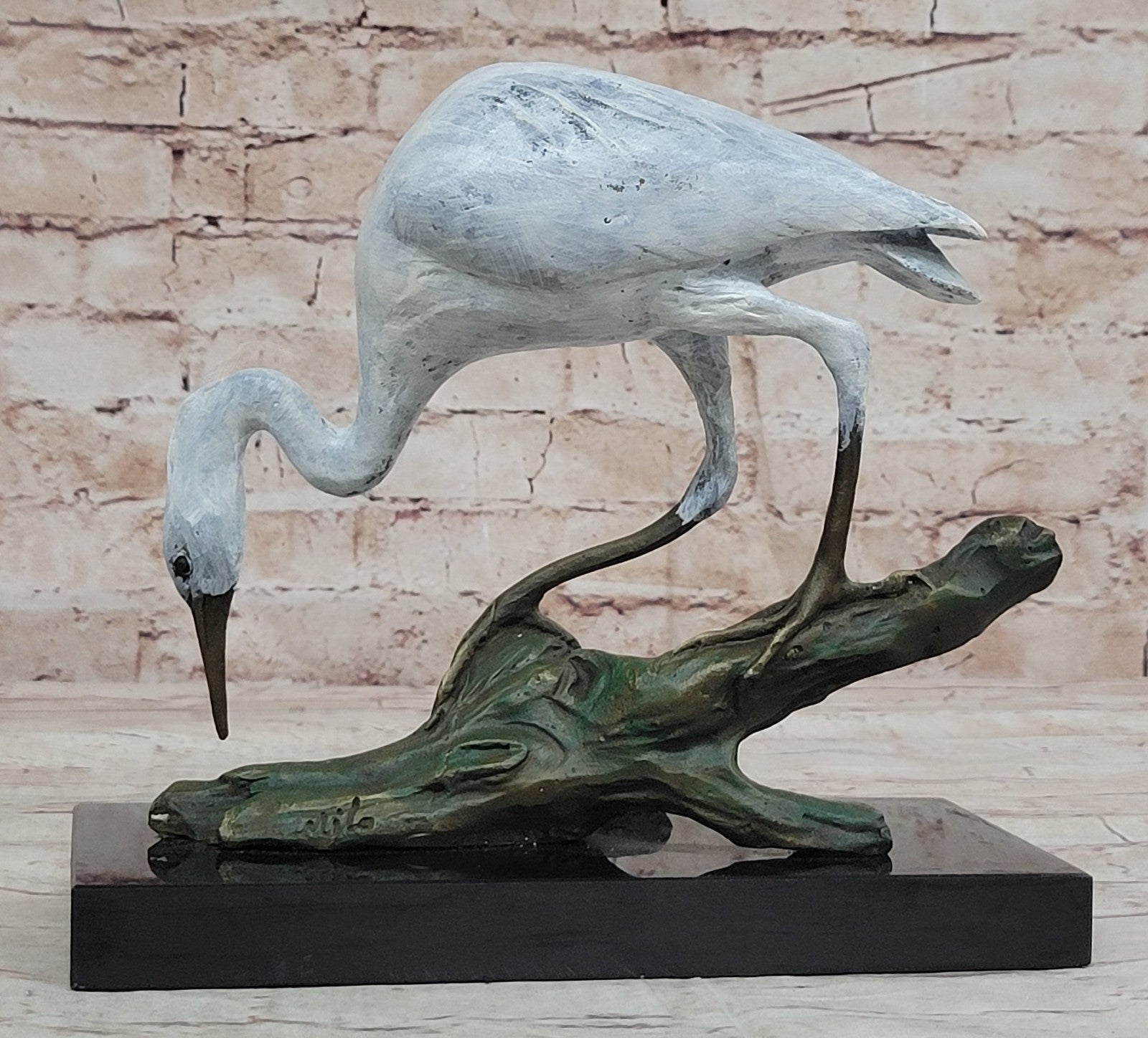 Contemporary Crane Brown Patina Bronze Patina Stylized Garden Bird Statues Decor