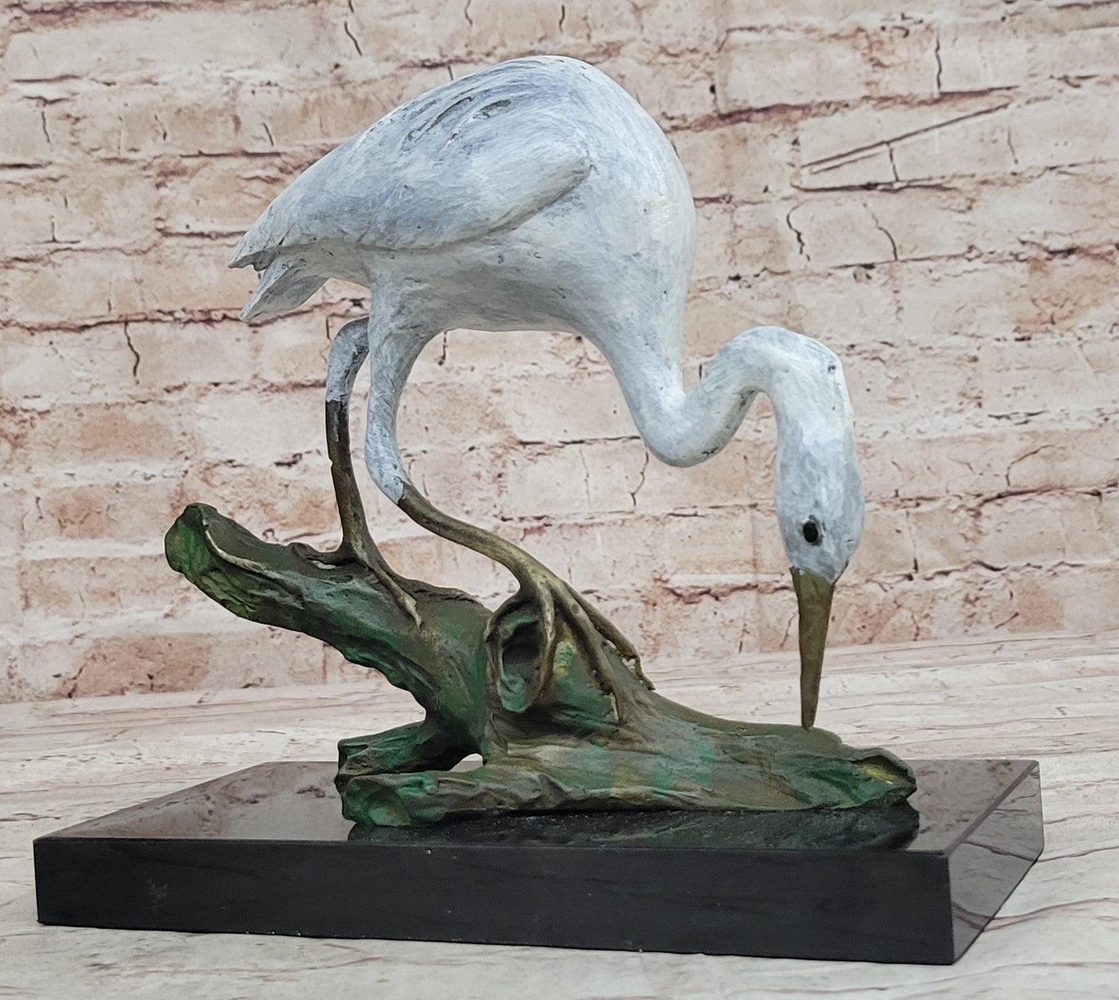 Contemporary Crane Brown Patina Bronze Patina Stylized Garden Bird Statues Decor