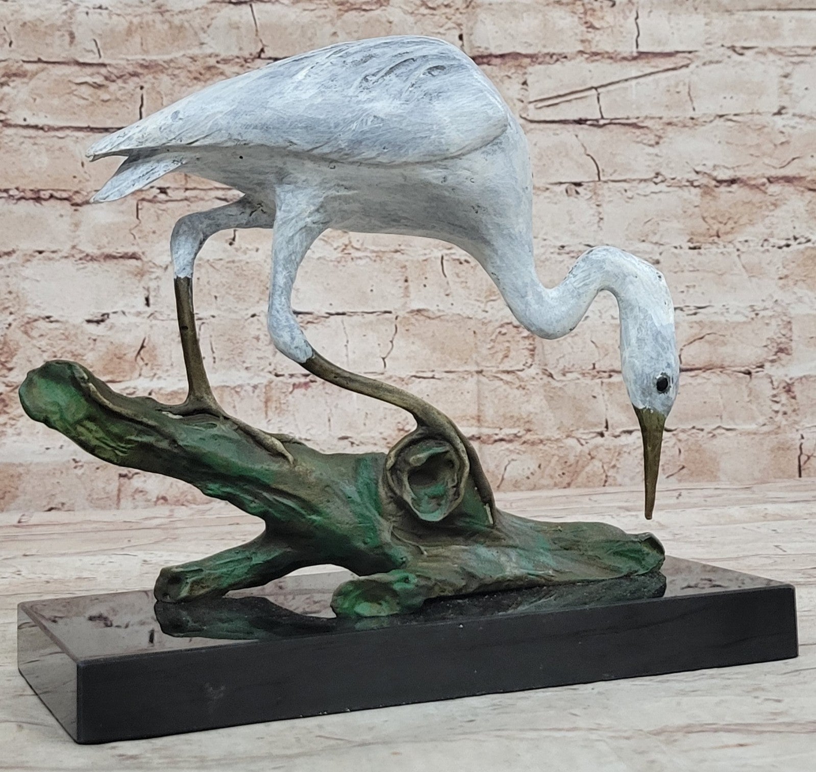 Contemporary Crane Brown Patina Bronze Patina Stylized Garden Bird Statues Decor