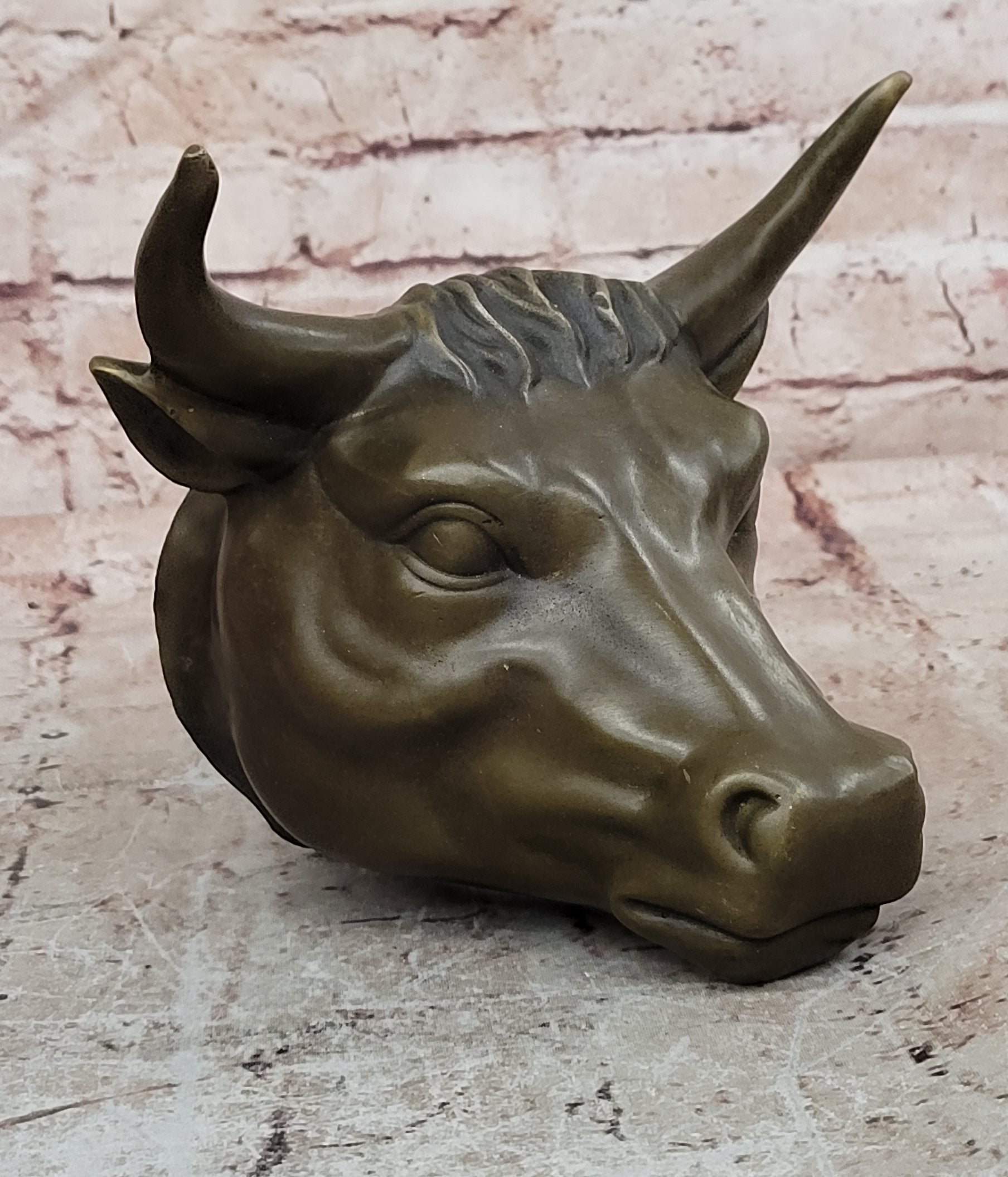 BULLS HEAD WALL HANGING 19CM BRONZE FINISH GARDEN/INDOOR PATIO ORNAMENT STATUE