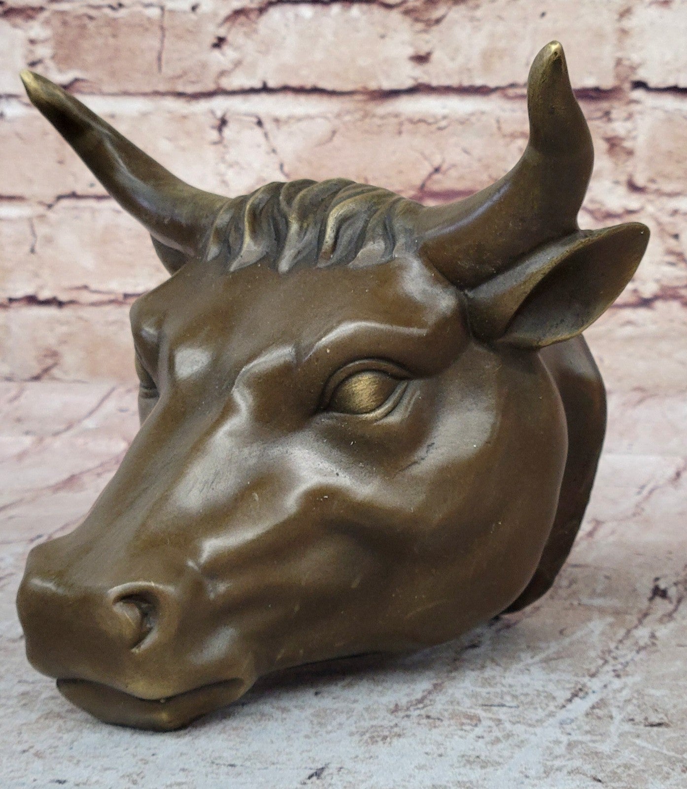 BULLS HEAD WALL HANGING 19CM BRONZE FINISH GARDEN/INDOOR PATIO ORNAMENT STATUE