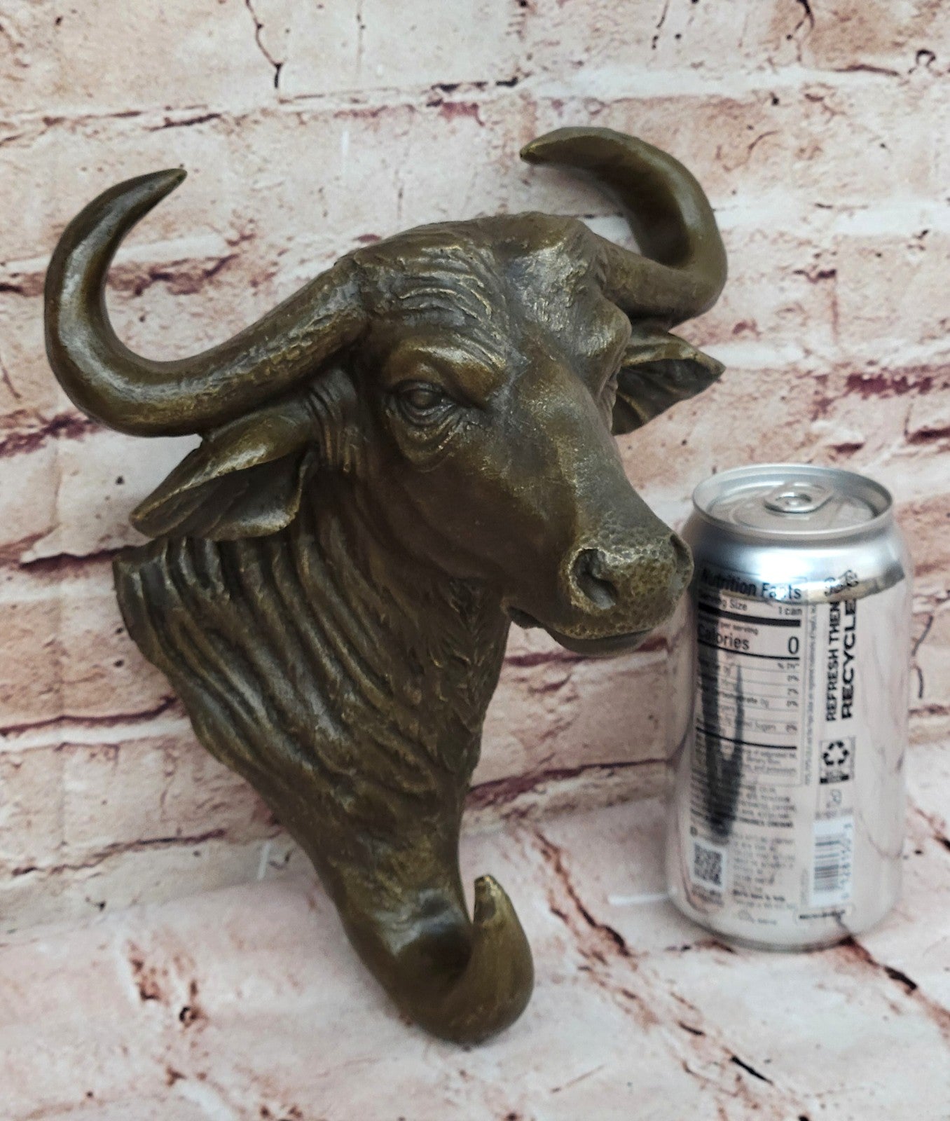 WALL MOUNT BRONZE BULL HEAD , MIGUEL LOPEZ SIGNED . DETAILED SCULPTURE FIGURINE FIGURE