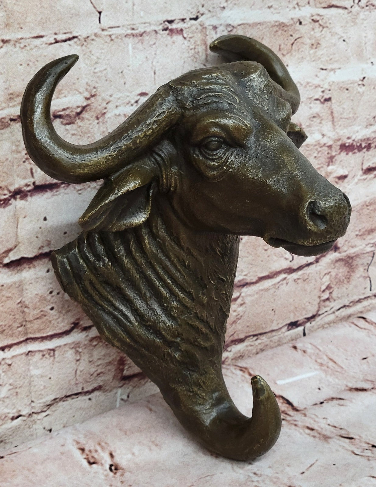 WALL MOUNT BRONZE BULL HEAD , MIGUEL LOPEZ SIGNED . DETAILED SCULPTURE FIGURINE FIGURE