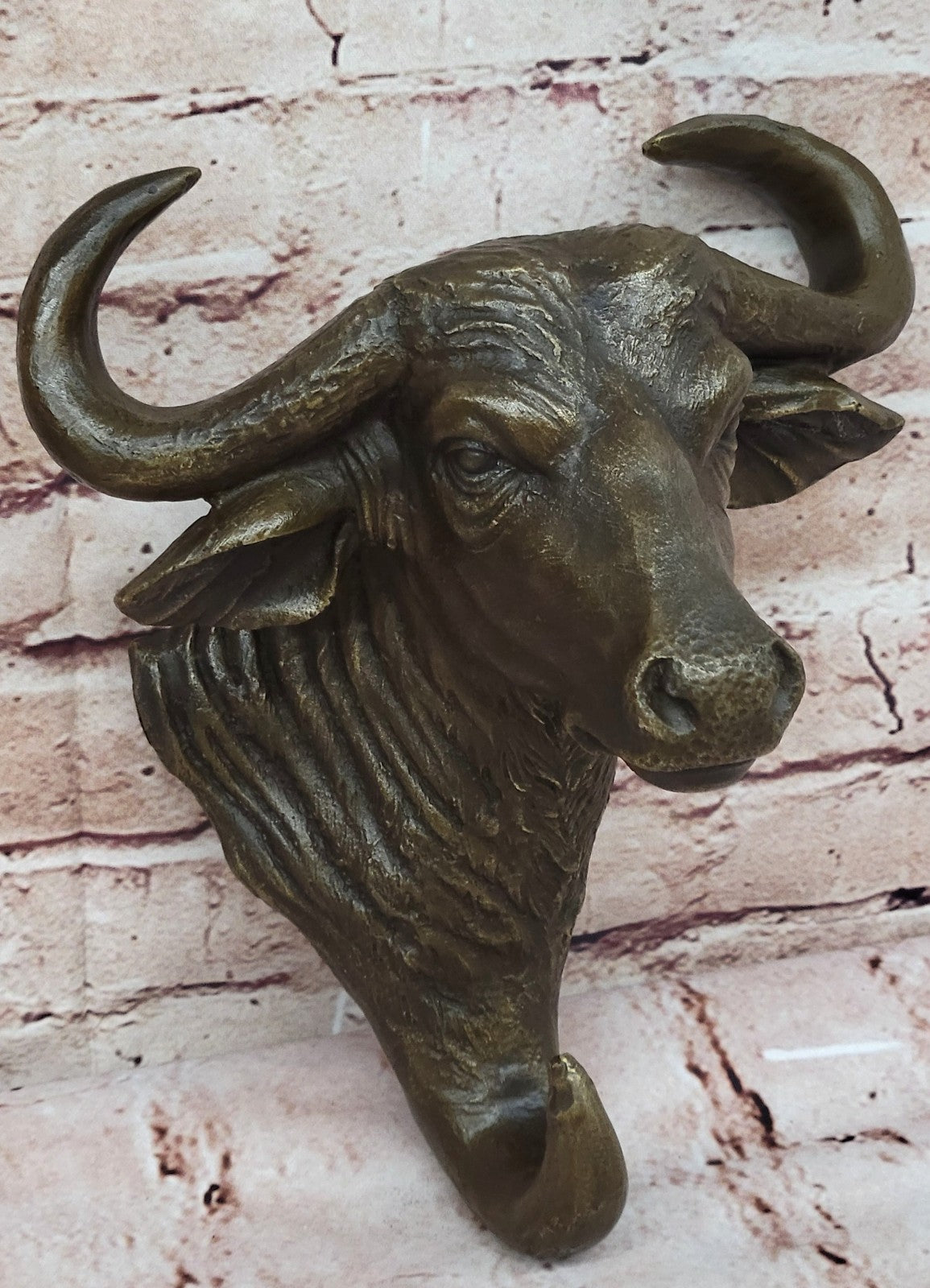 WALL MOUNT BRONZE BULL HEAD , MIGUEL LOPEZ SIGNED . DETAILED SCULPTURE FIGURINE FIGURE
