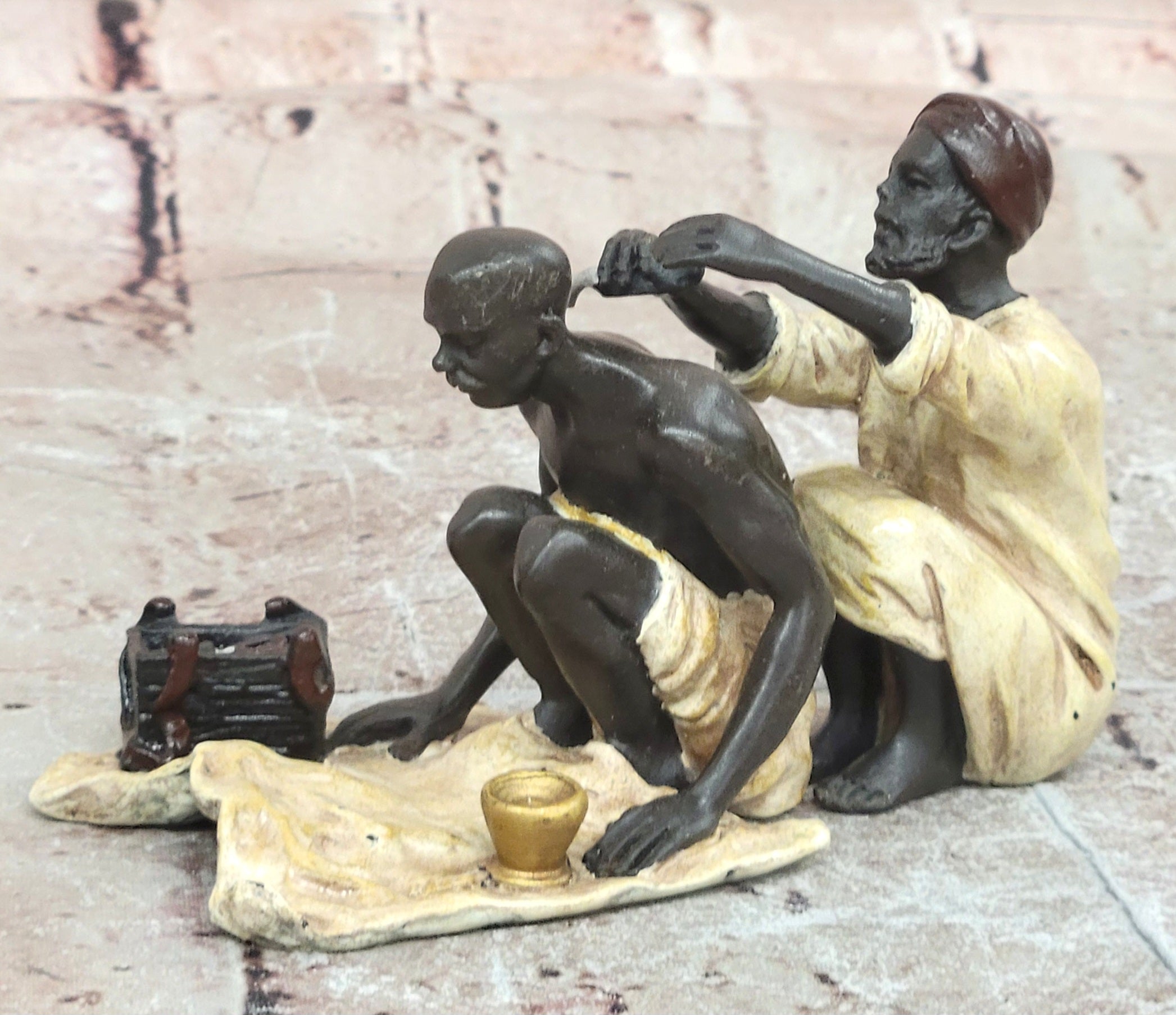 Cold Painted Orientalist Bronze Barber Scene Gallery Edition Artwork