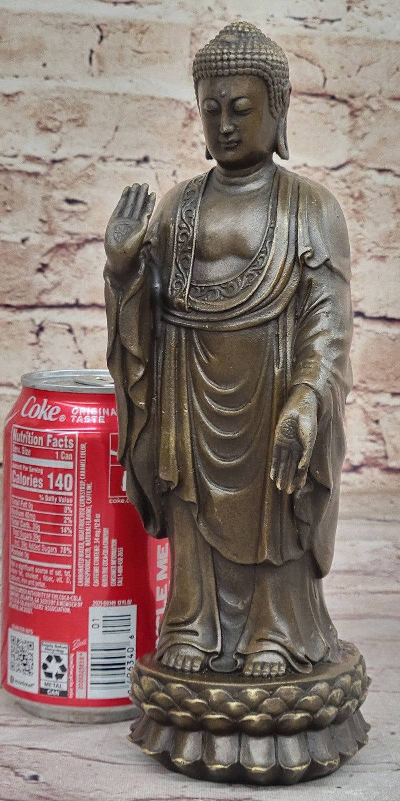 Signed Original Artwork by Miguel Lopez Standing Tall Buddha Bronze Statue