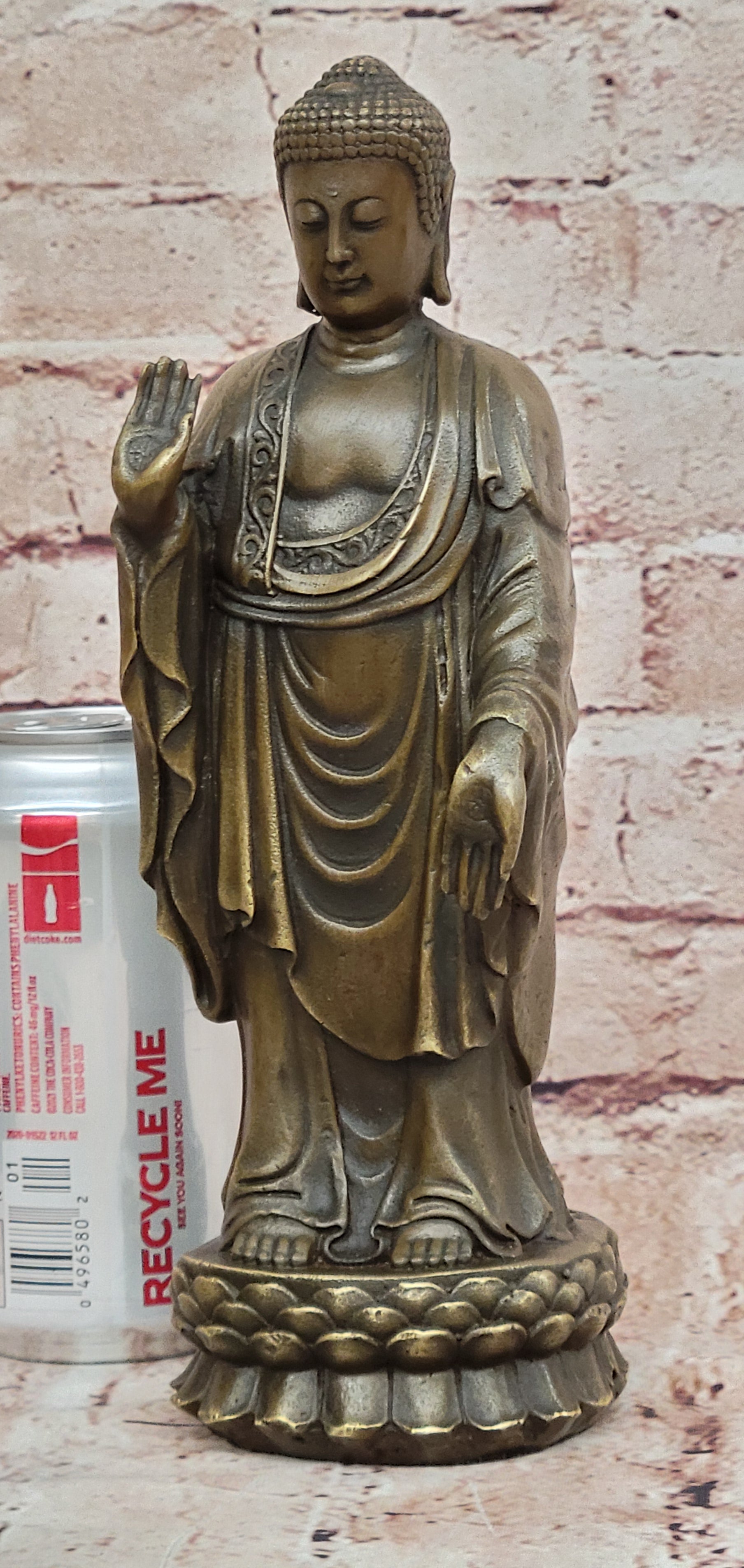 Signed Original Artwork by Miguel Lopez Standing Tall Buddha Bronze Statue