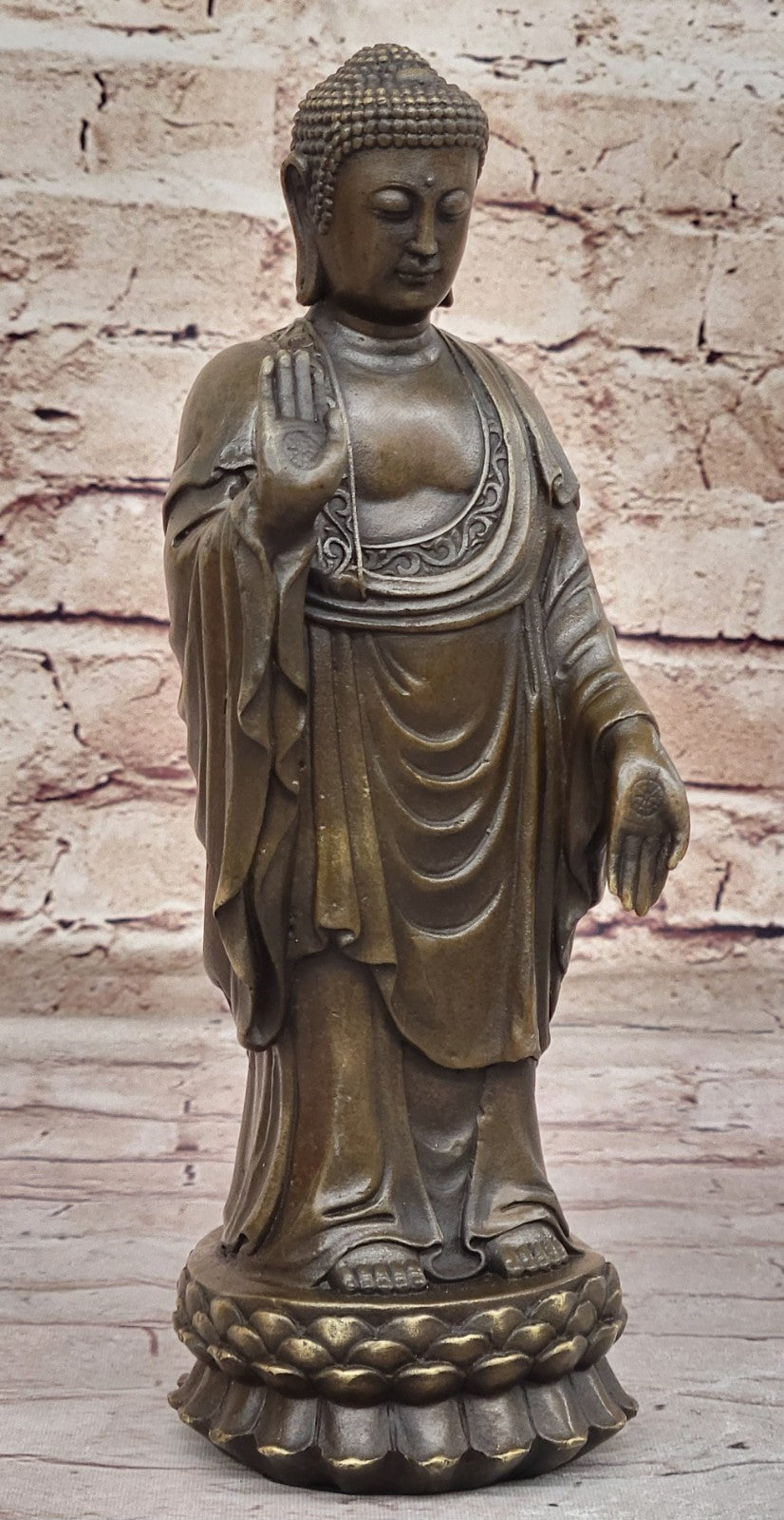 Signed Original Artwork by Miguel Lopez Standing Tall Buddha Bronze Statue