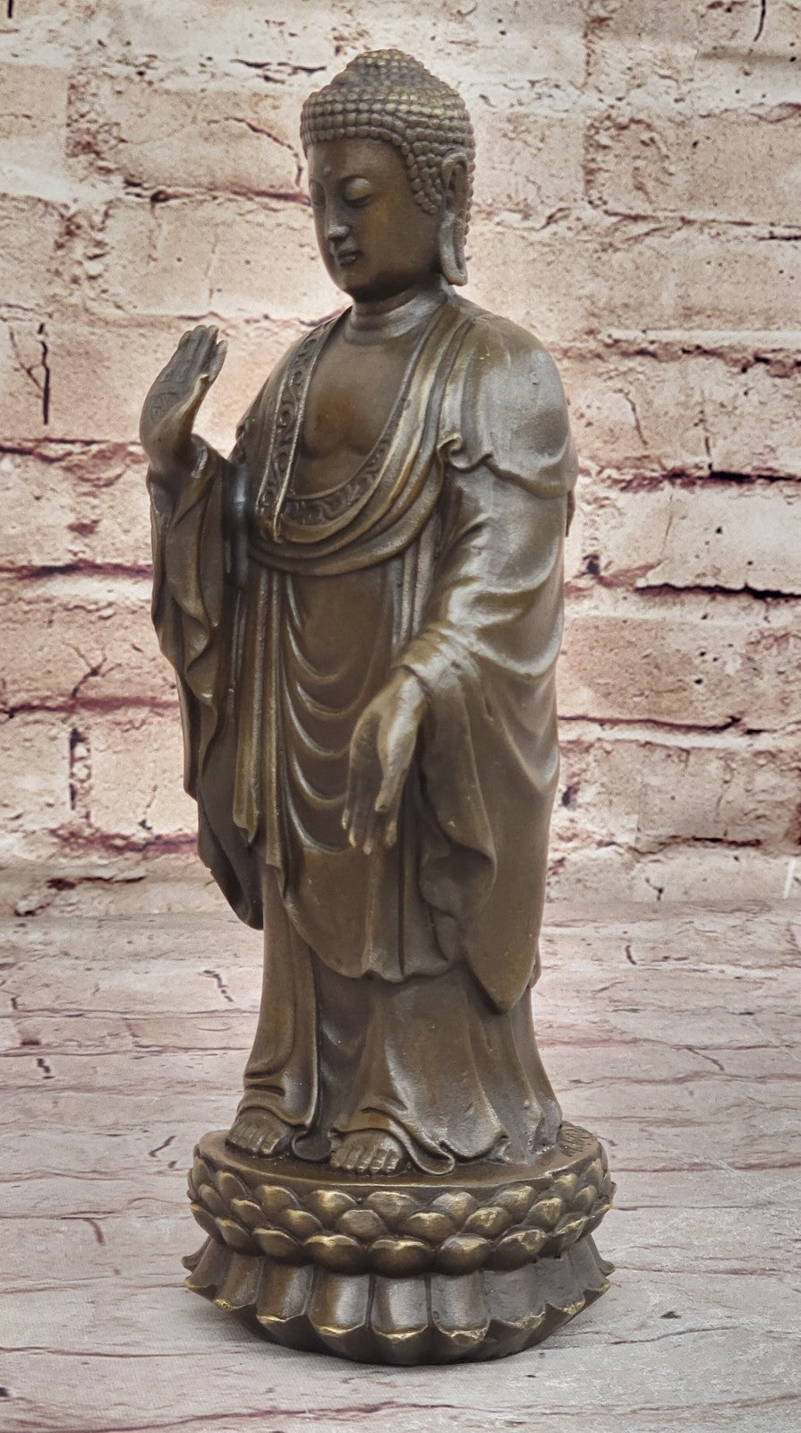 Signed Original Artwork by Miguel Lopez Standing Tall Buddha Bronze Statue