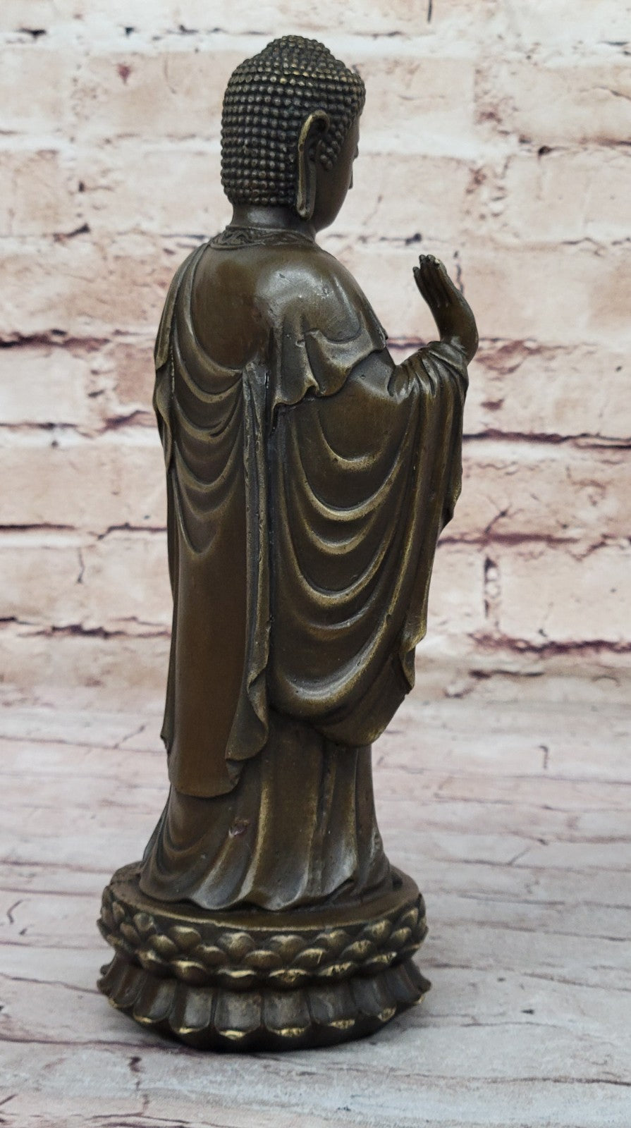 Signed Original Artwork by Miguel Lopez Standing Tall Buddha Bronze Statue