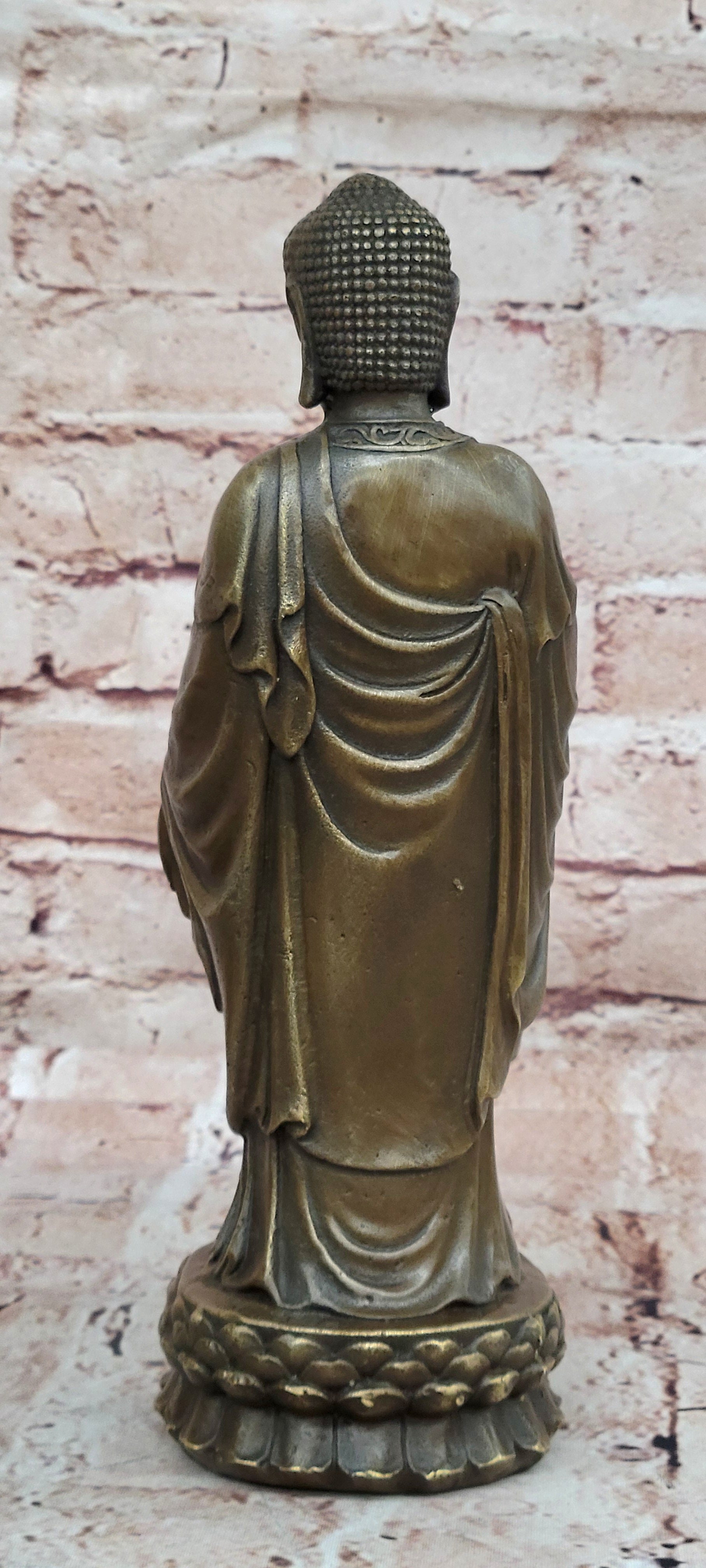 Signed Original Artwork by Miguel Lopez Standing Tall Buddha Bronze Statue