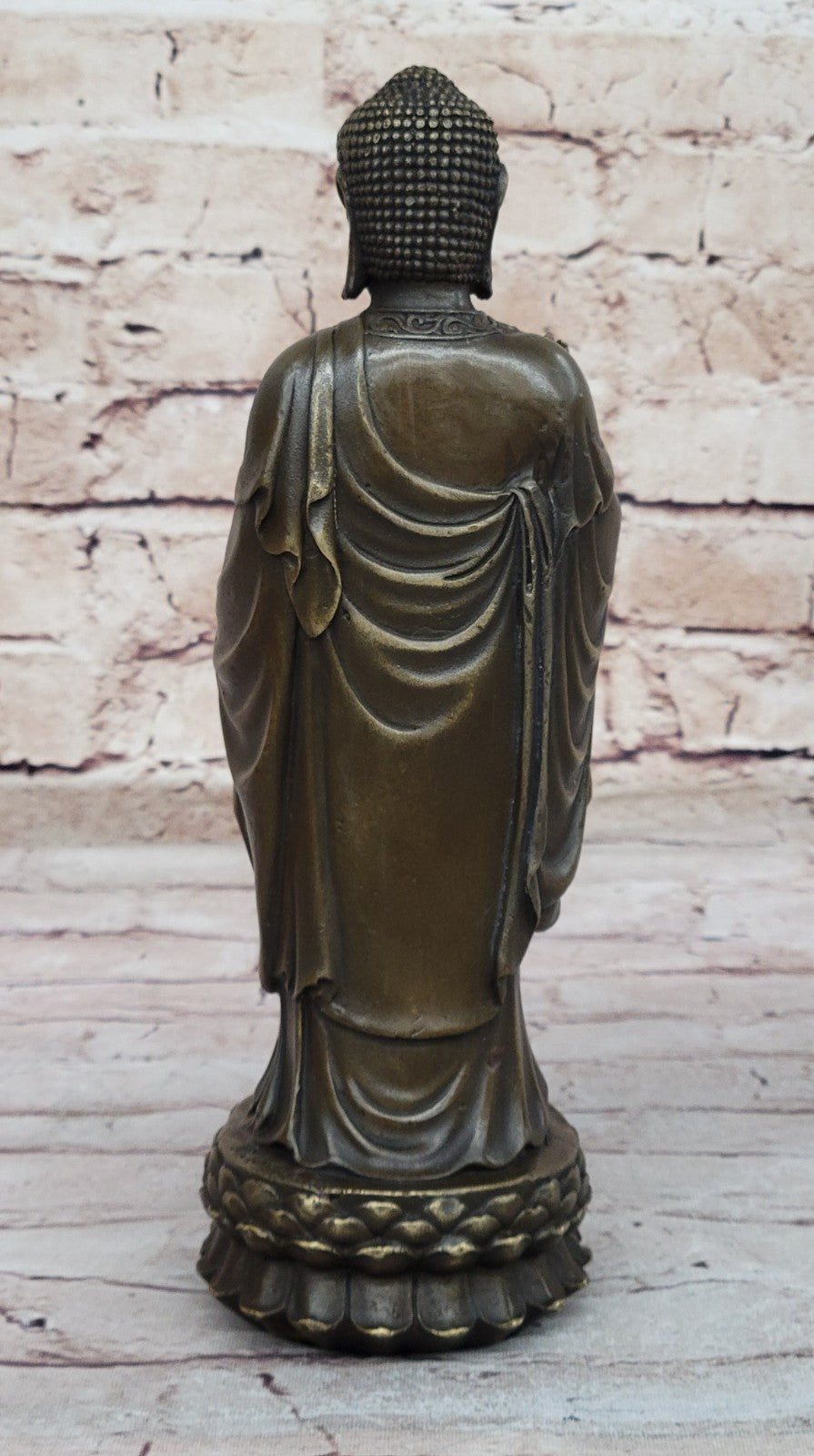 Signed Original Artwork by Miguel Lopez Standing Tall Buddha Bronze Statue