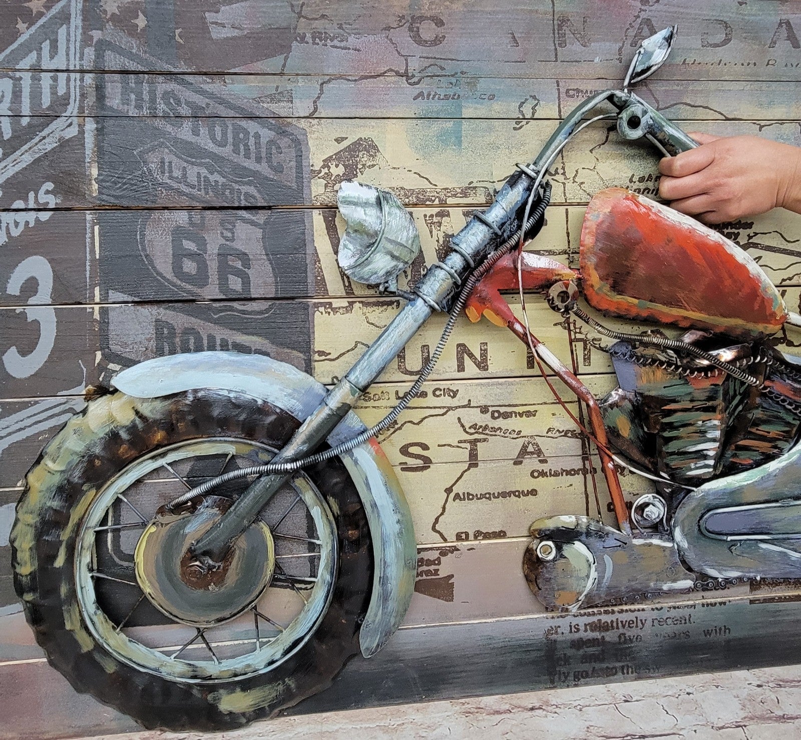 "Motorcycle 1" Primo Mixed Media Hand Painted Iron Wall Sculpture Handcrafted Artwork
