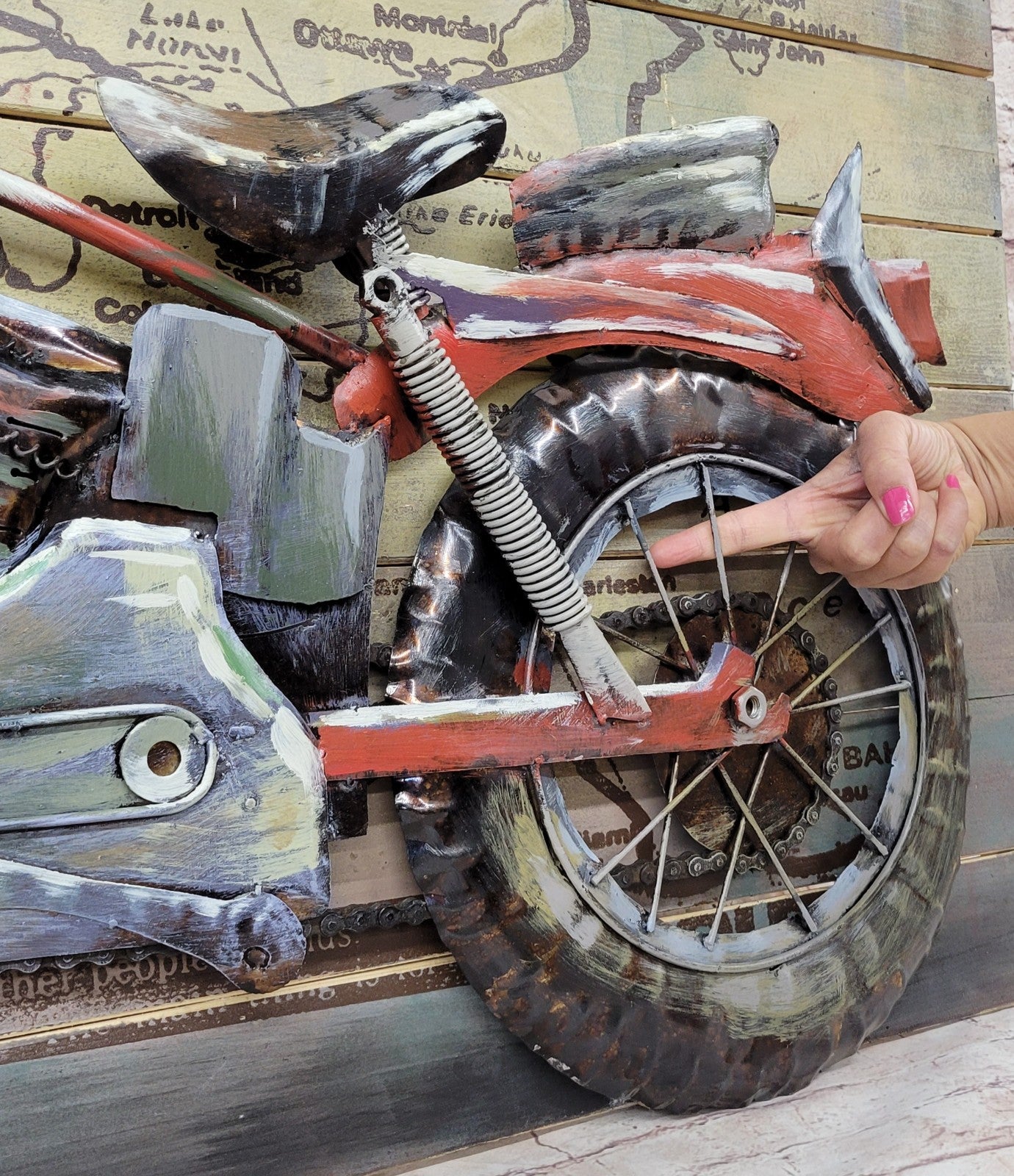 "Motorcycle 1" Primo Mixed Media Hand Painted Iron Wall Sculpture Handcrafted Artwork