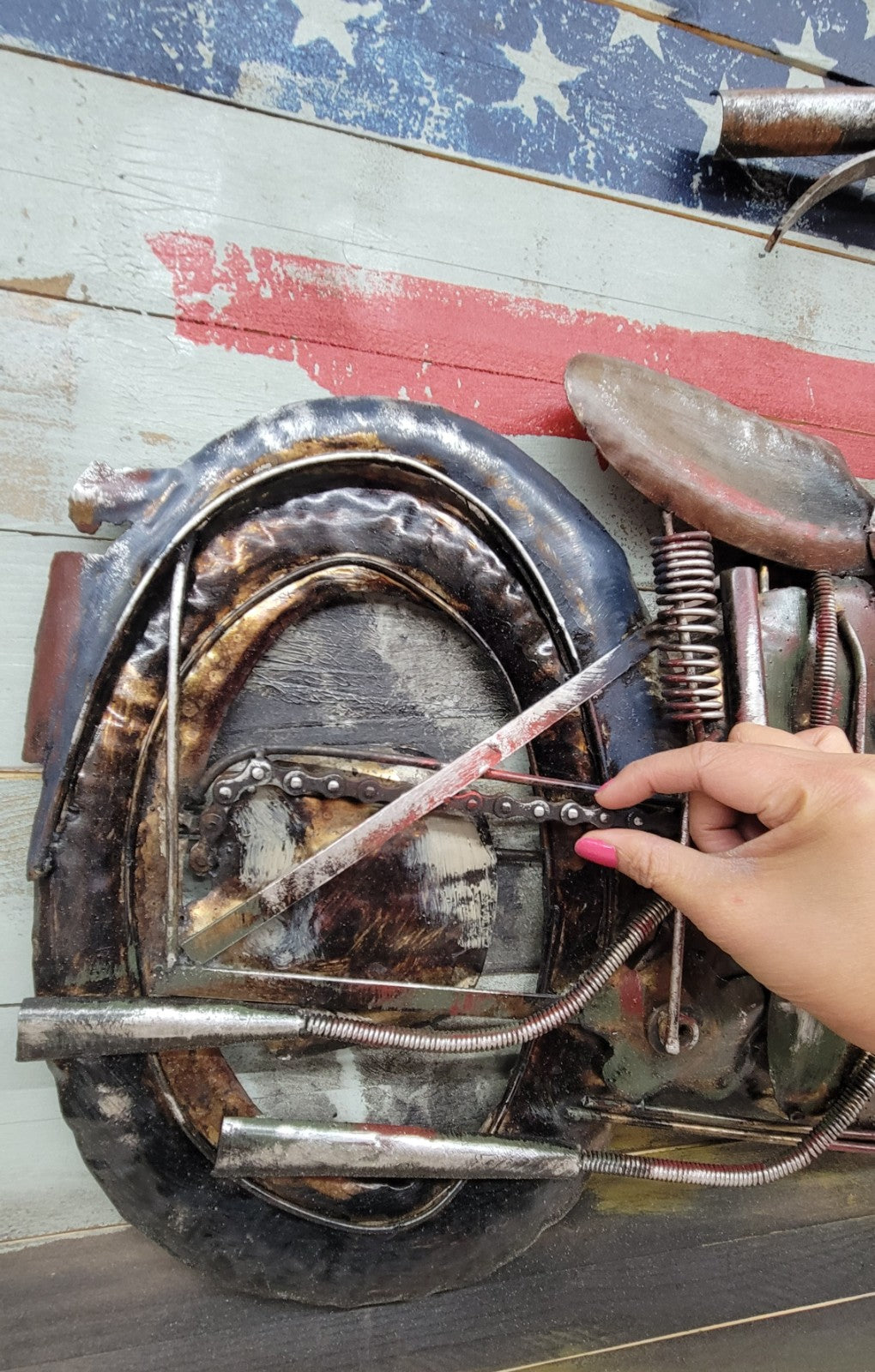 "Motorcycle 1" Harley Davidson Mixed Media Hand Painted Iron Wall Sculpture