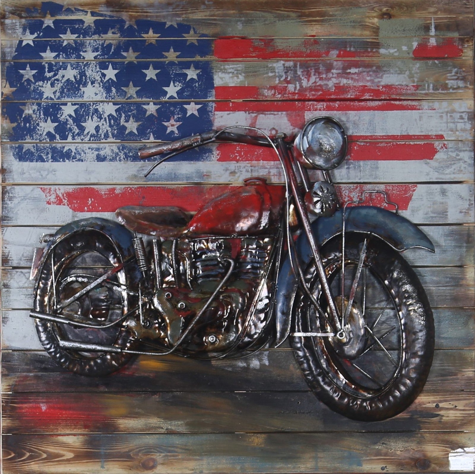 "Motorcycle 1" Harley Davidson Mixed Media Hand Painted Iron Wall Sculpture